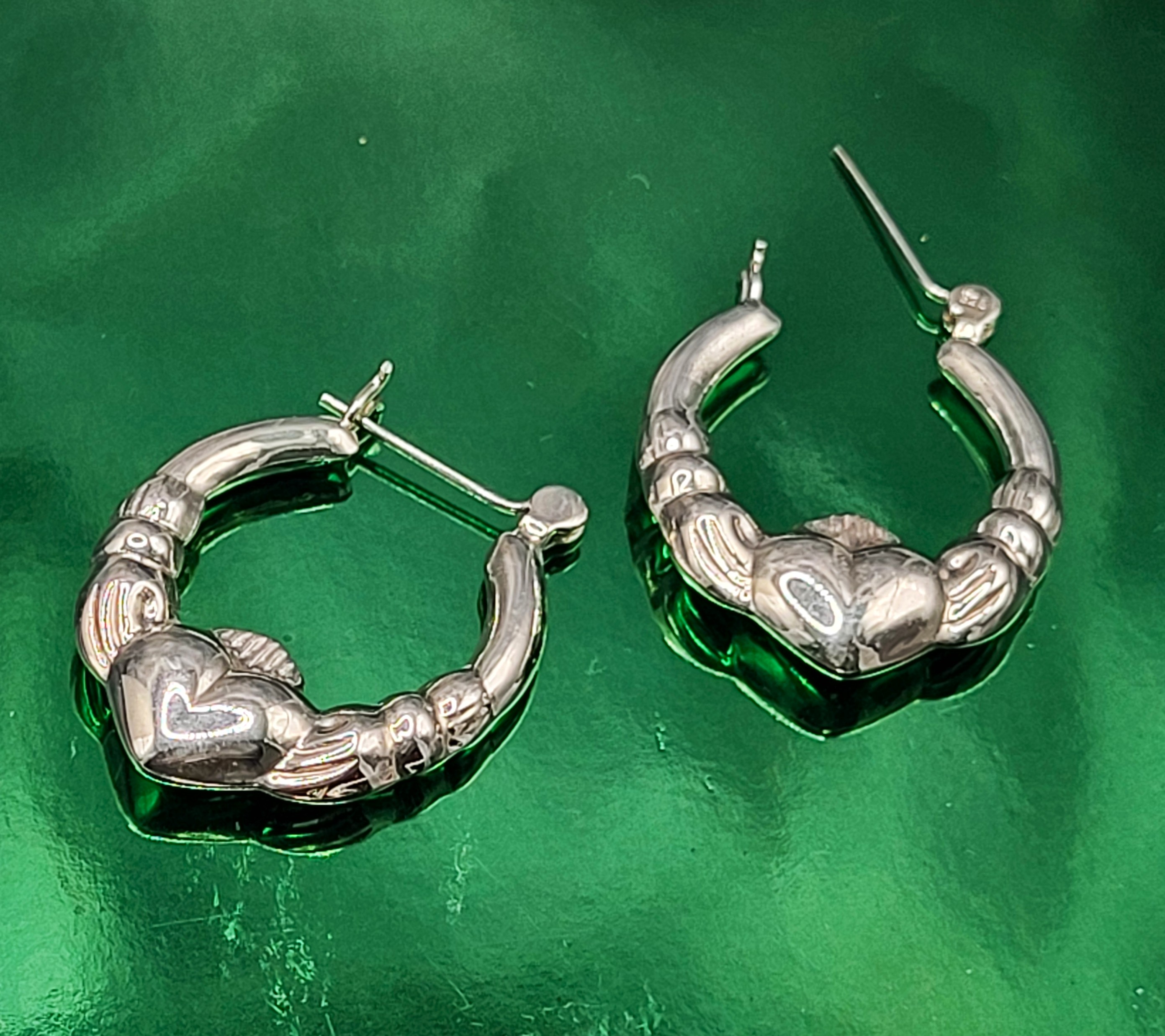 Sterling Silver 1" Puffed Claddagh Hoop Earrings