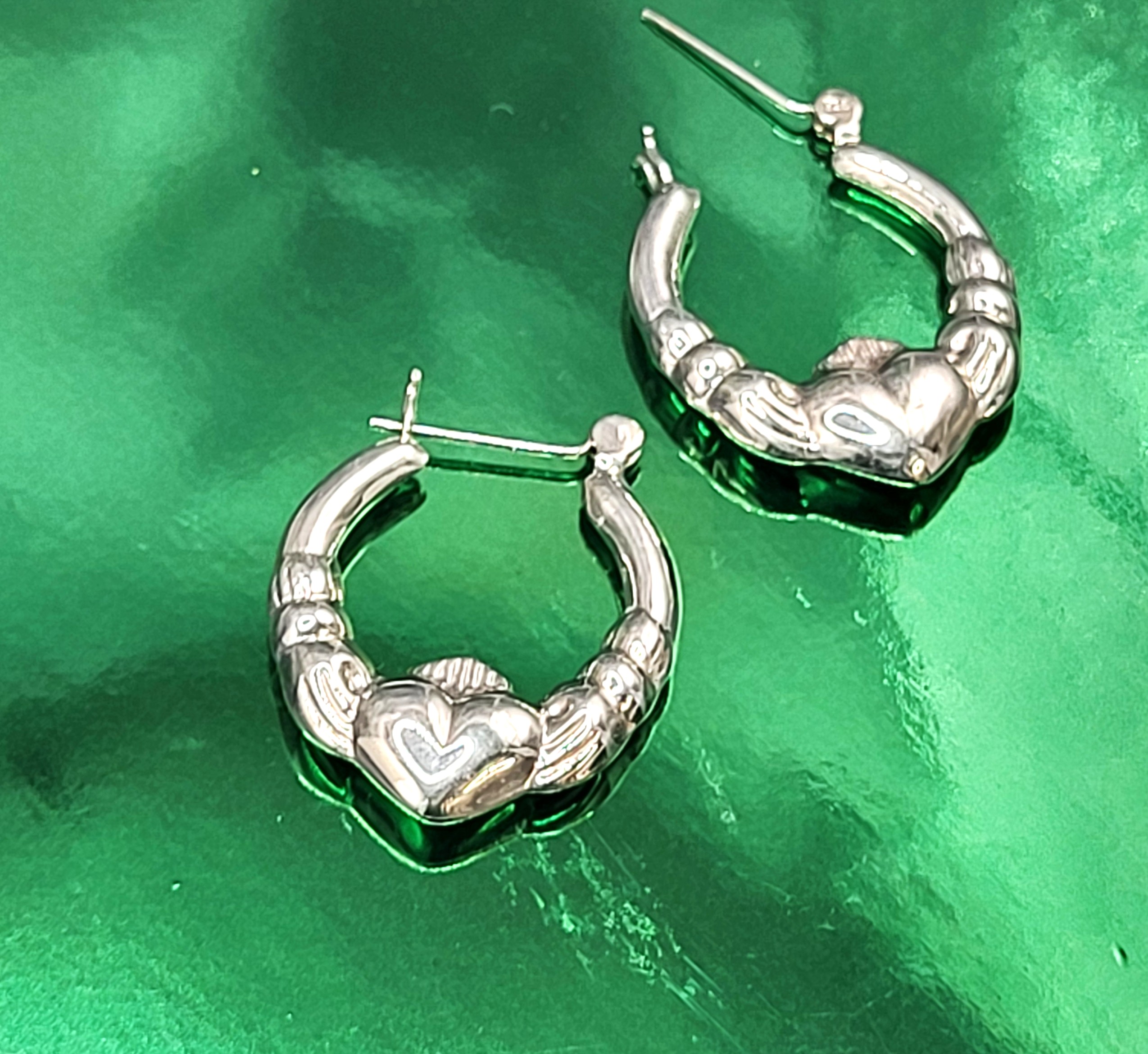 Sterling Silver 1" Puffed Claddagh Hoop Earrings