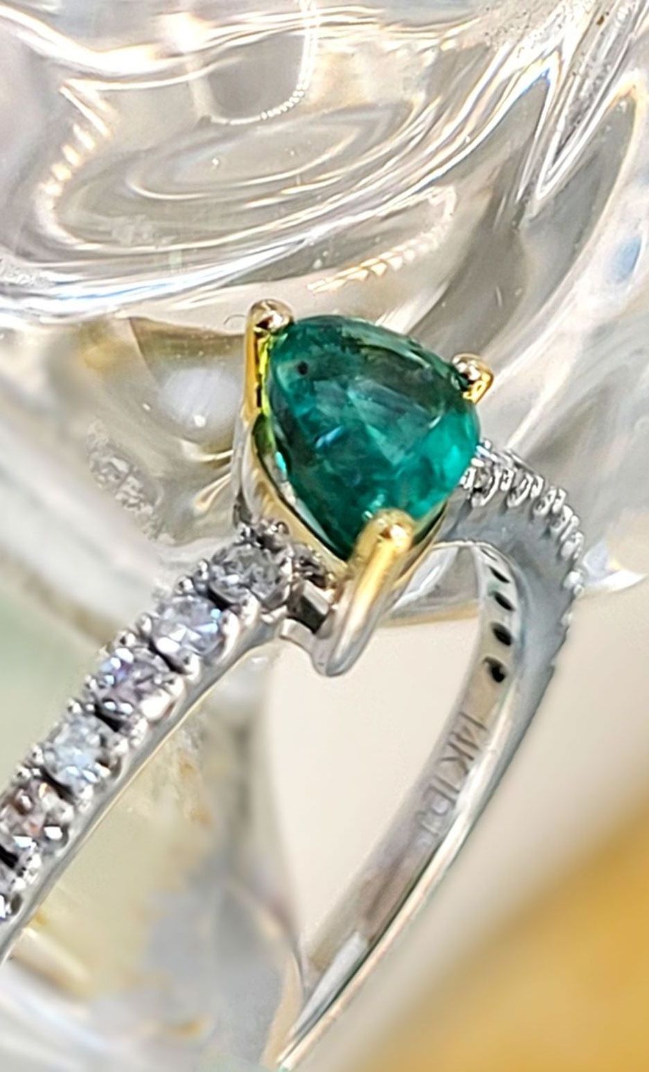 Tilting Pear-Cut Emerald and Diamond Stacker Ring