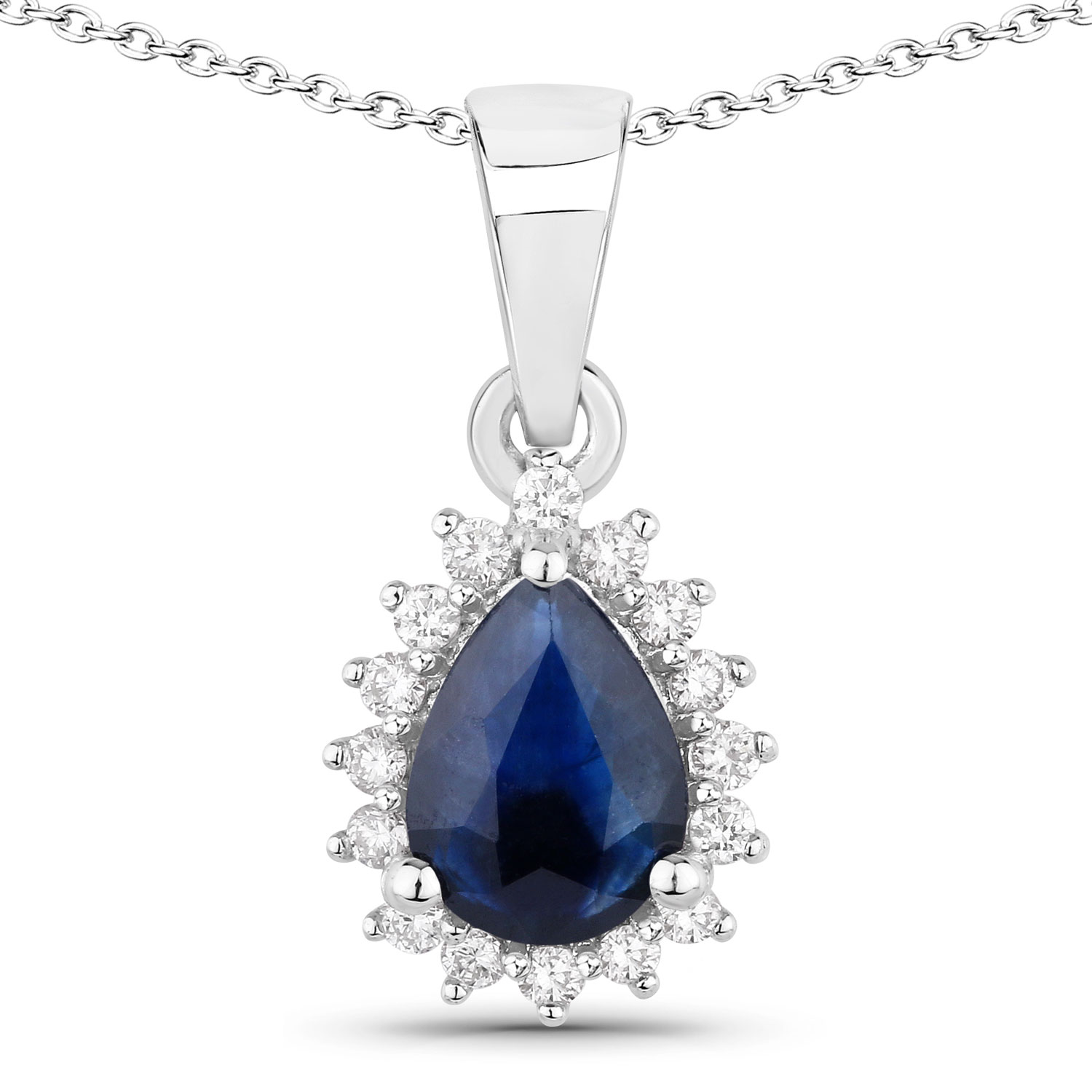 Blue Sapphire and Lab-Grown Diamond Halo Necklace