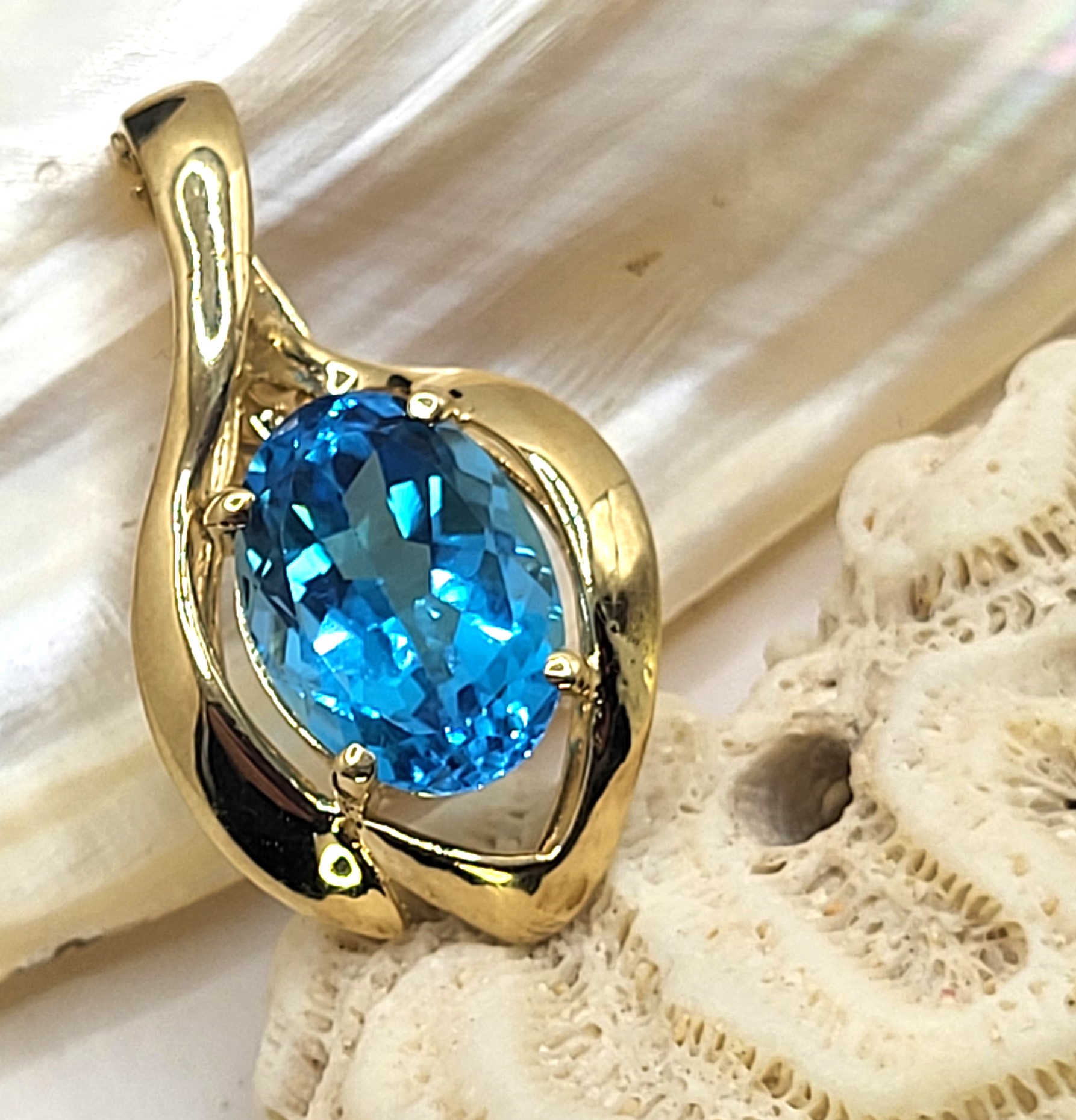 Large Swiss Blue Topaz Pendant/Enhancer Signed JH