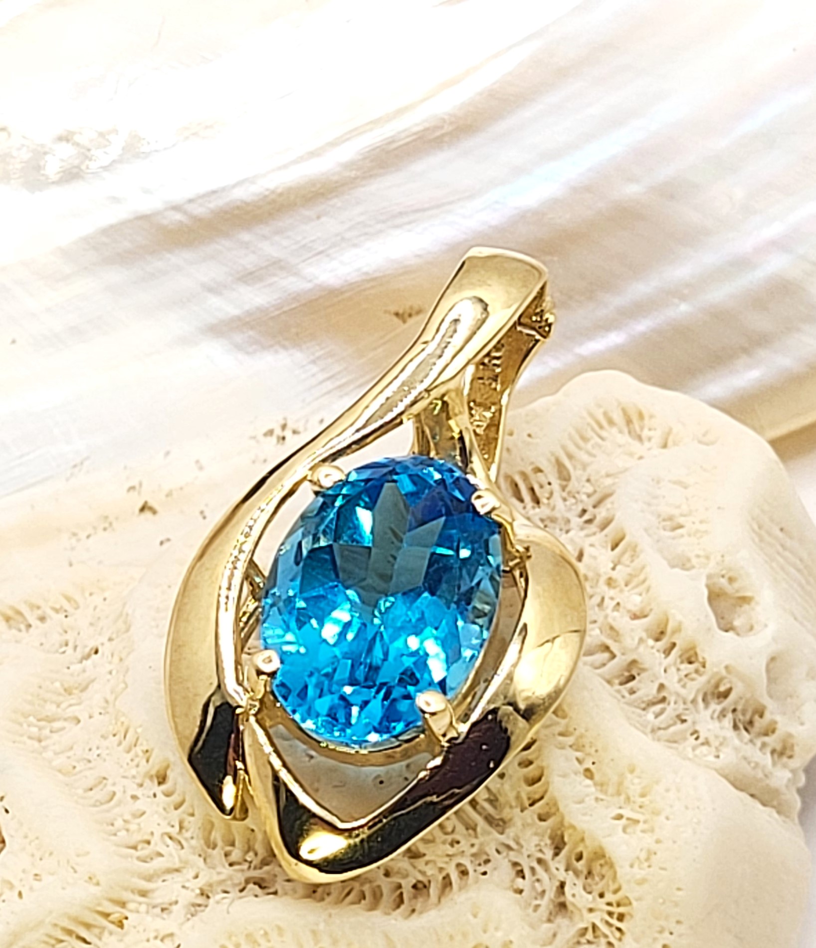 Large Swiss Blue Topaz Pendant/Enhancer Signed JH