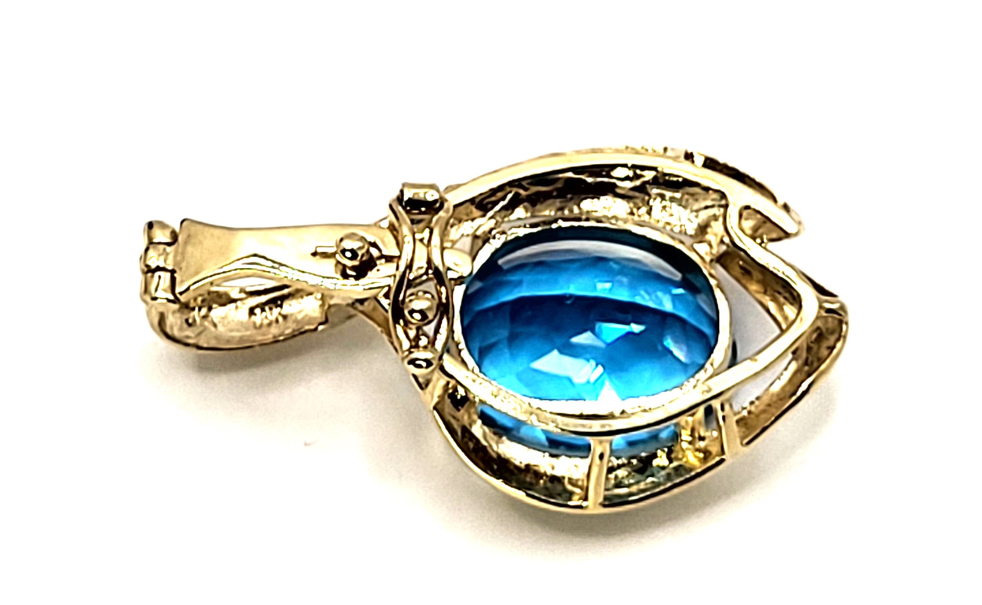 Large Swiss Blue Topaz Pendant/Enhancer Signed JH