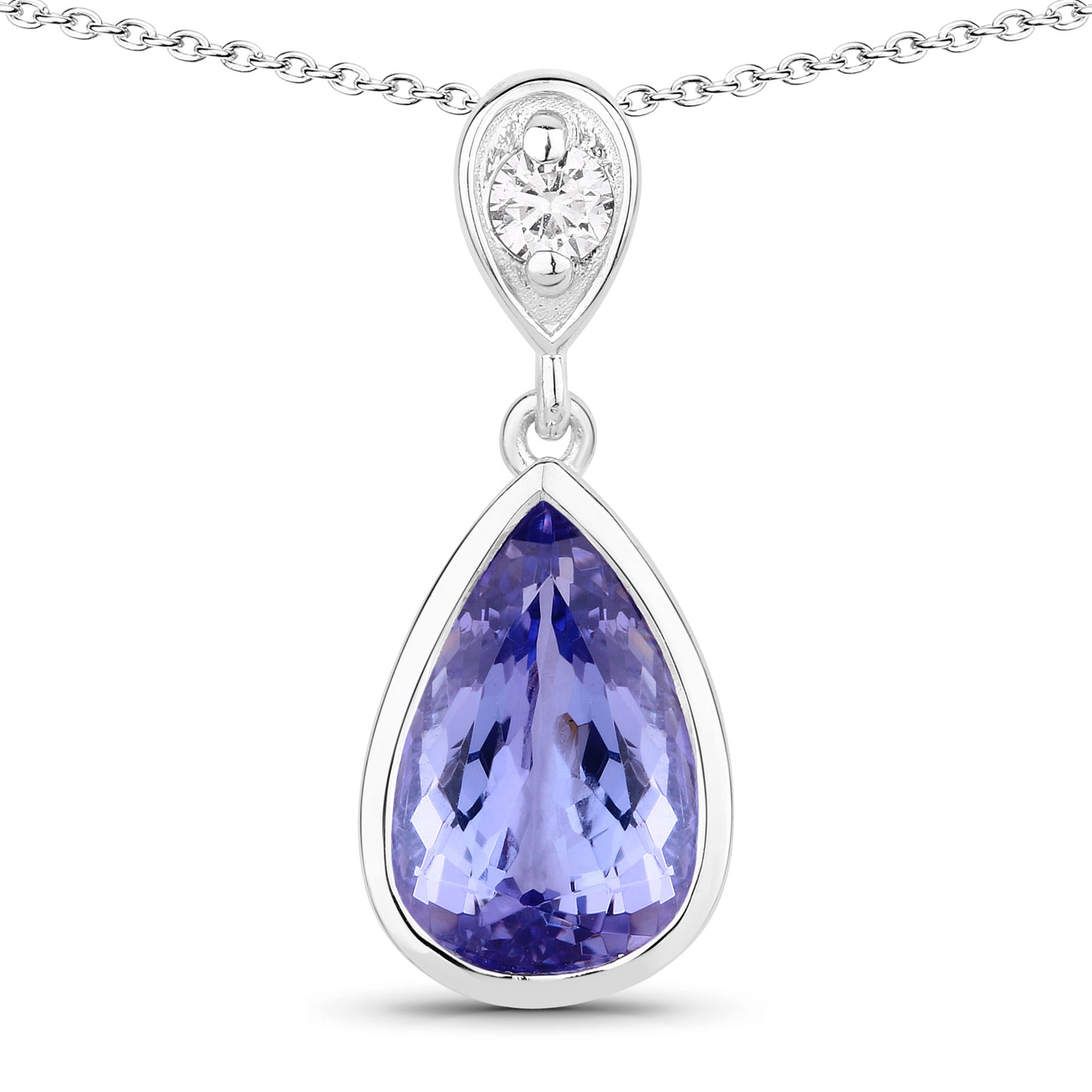 Genuine Tanzanite & Lab Diamond Teardrop Necklace