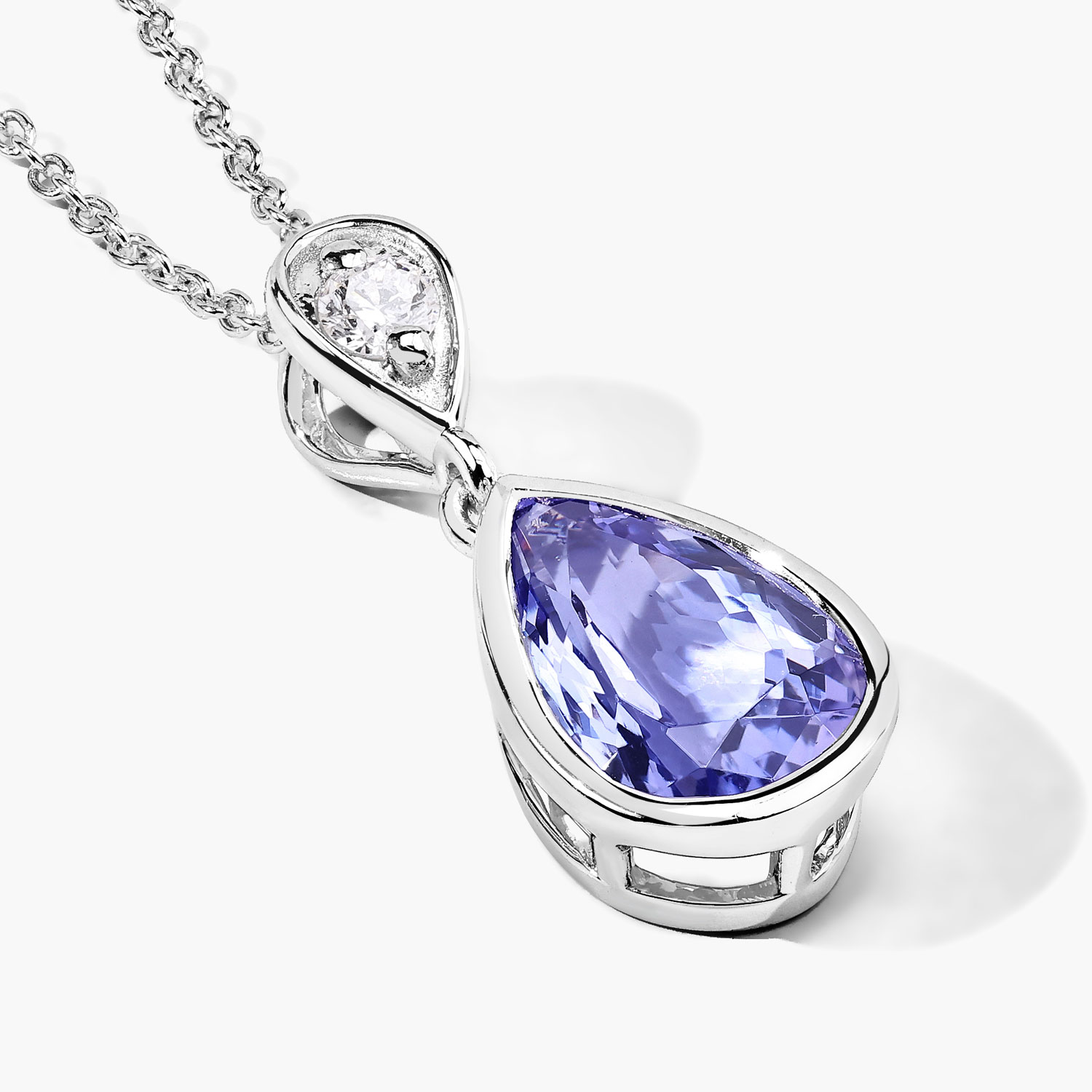 Genuine Tanzanite & Lab Diamond Teardrop Necklace