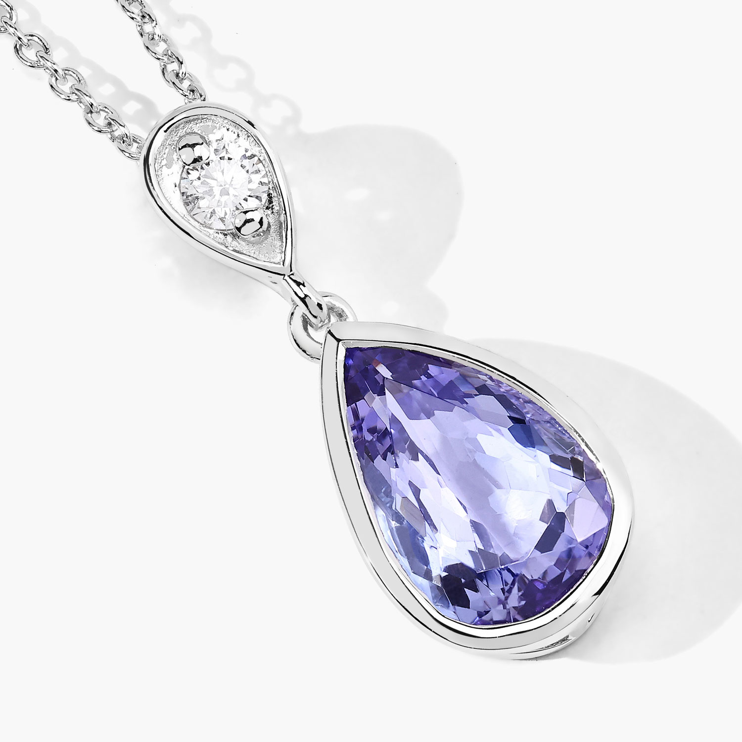 Genuine Tanzanite & Lab Diamond Teardrop Necklace