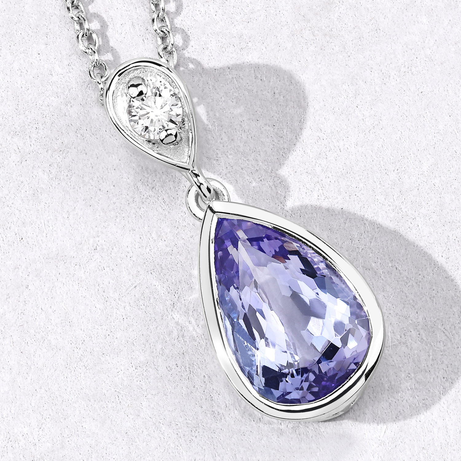 Genuine Tanzanite & Lab Diamond Teardrop Necklace
