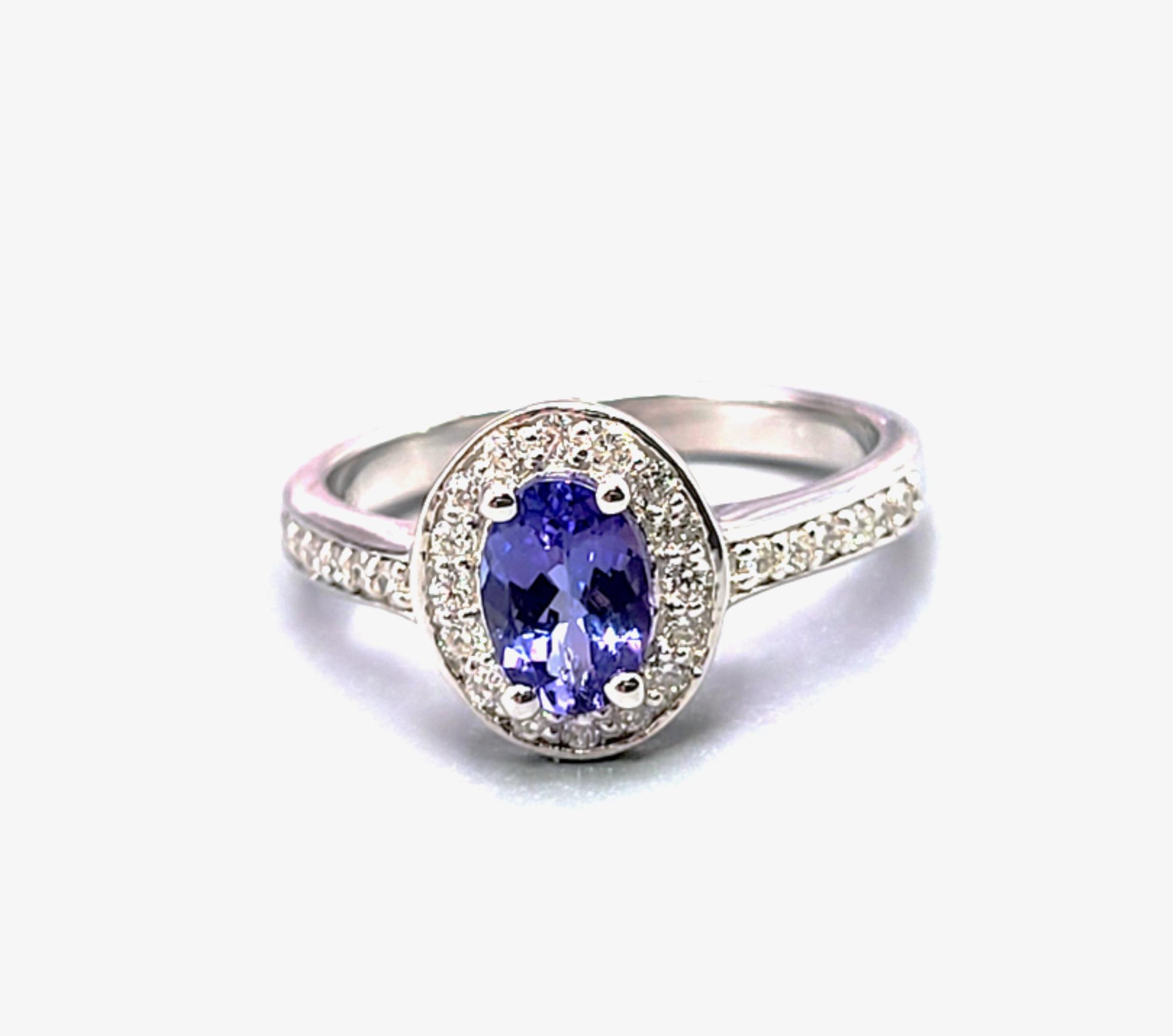 Genuine Tanzanite and Lab-Grown Diamond Halo Ring .925