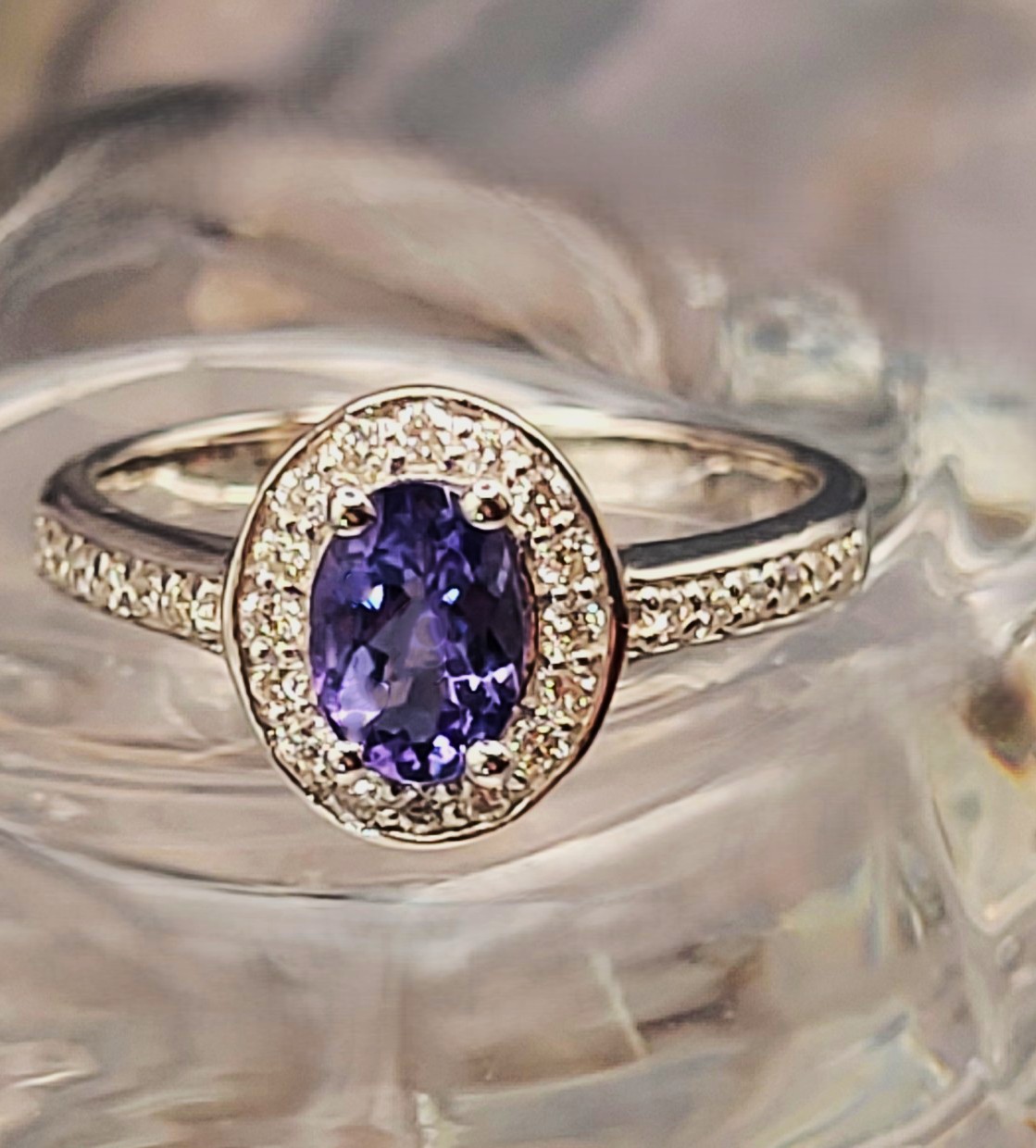 Genuine Tanzanite and Lab-Grown Diamond Halo Ring .925