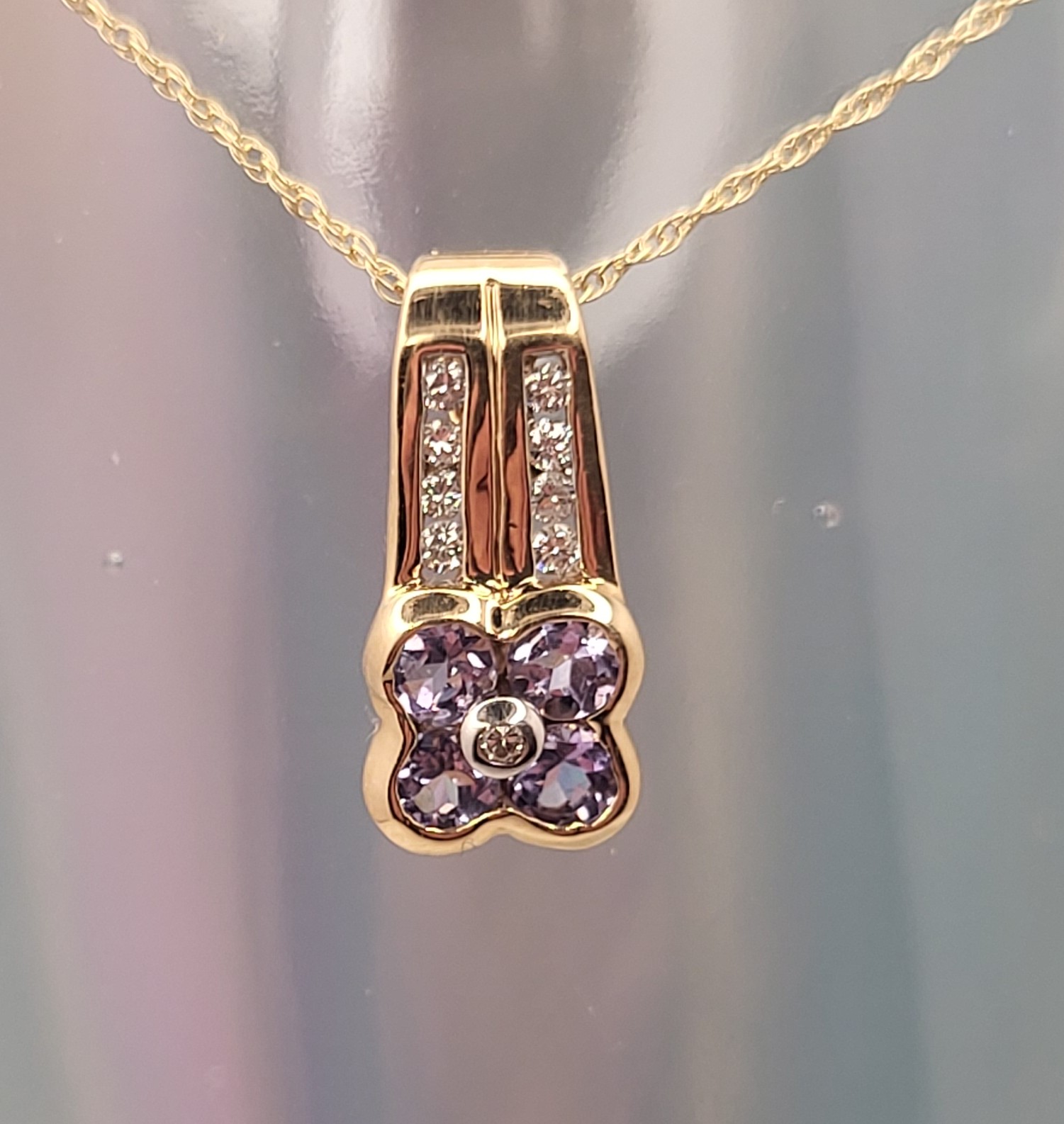 Genuine Tanzanite and Natural Diamond Slide Necklace