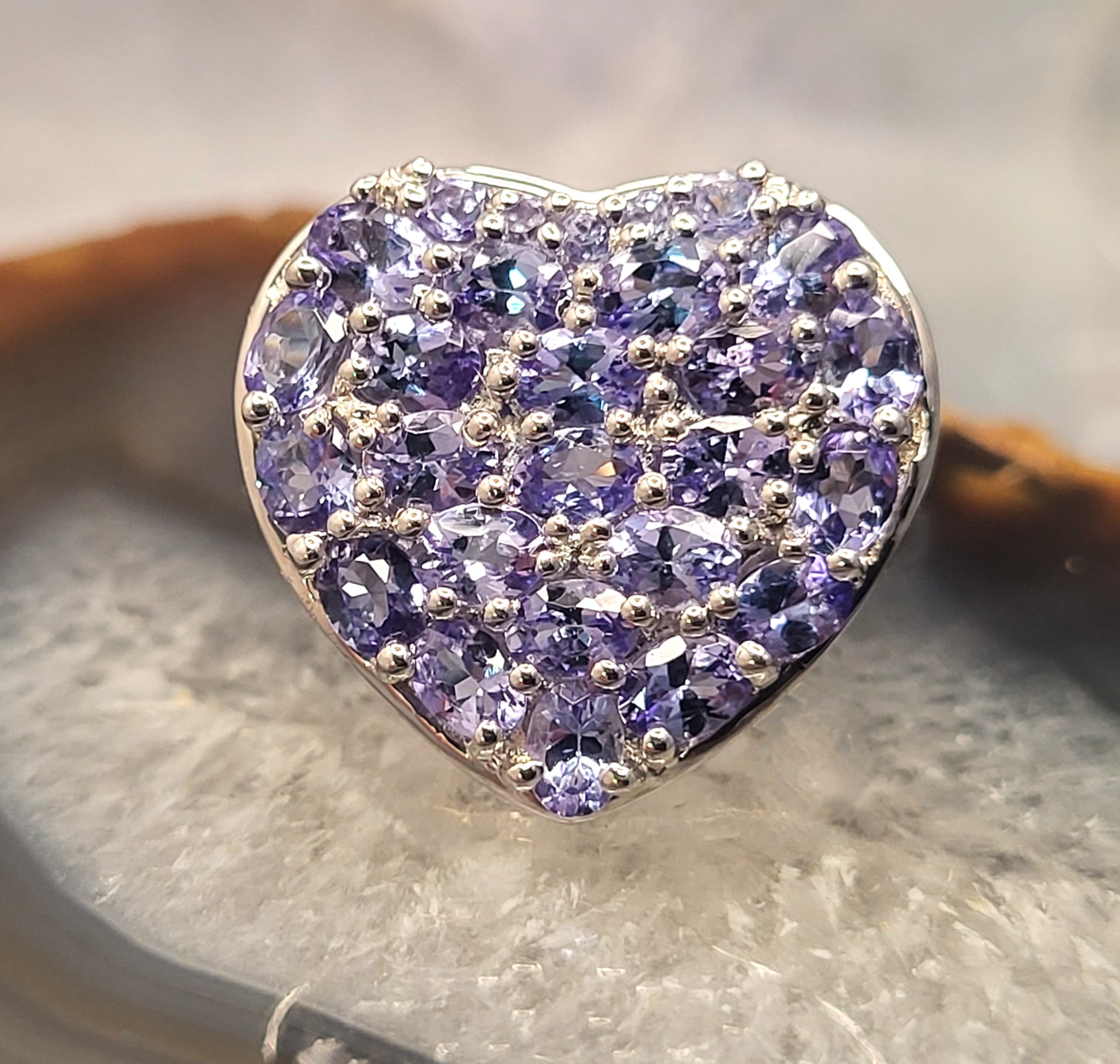 Mixed-Cut and Cool Tanzanite Big Heart Ring .925