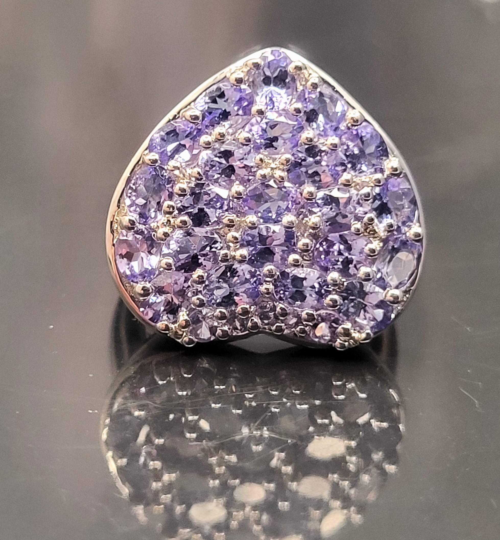 Mixed-Cut and Cool Tanzanite Big Heart Ring .925