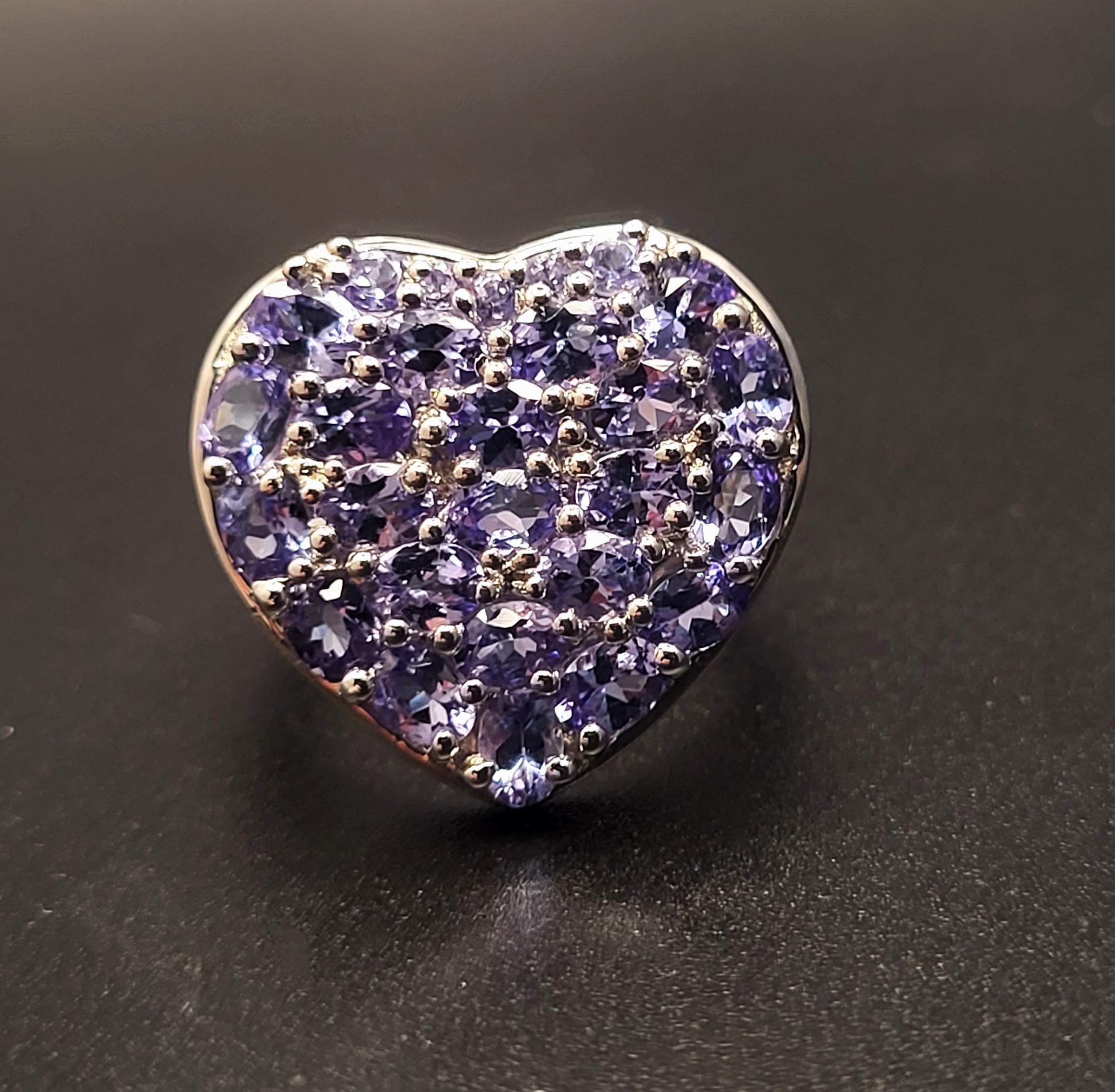 Mixed-Cut and Cool Tanzanite Big Heart Ring .925