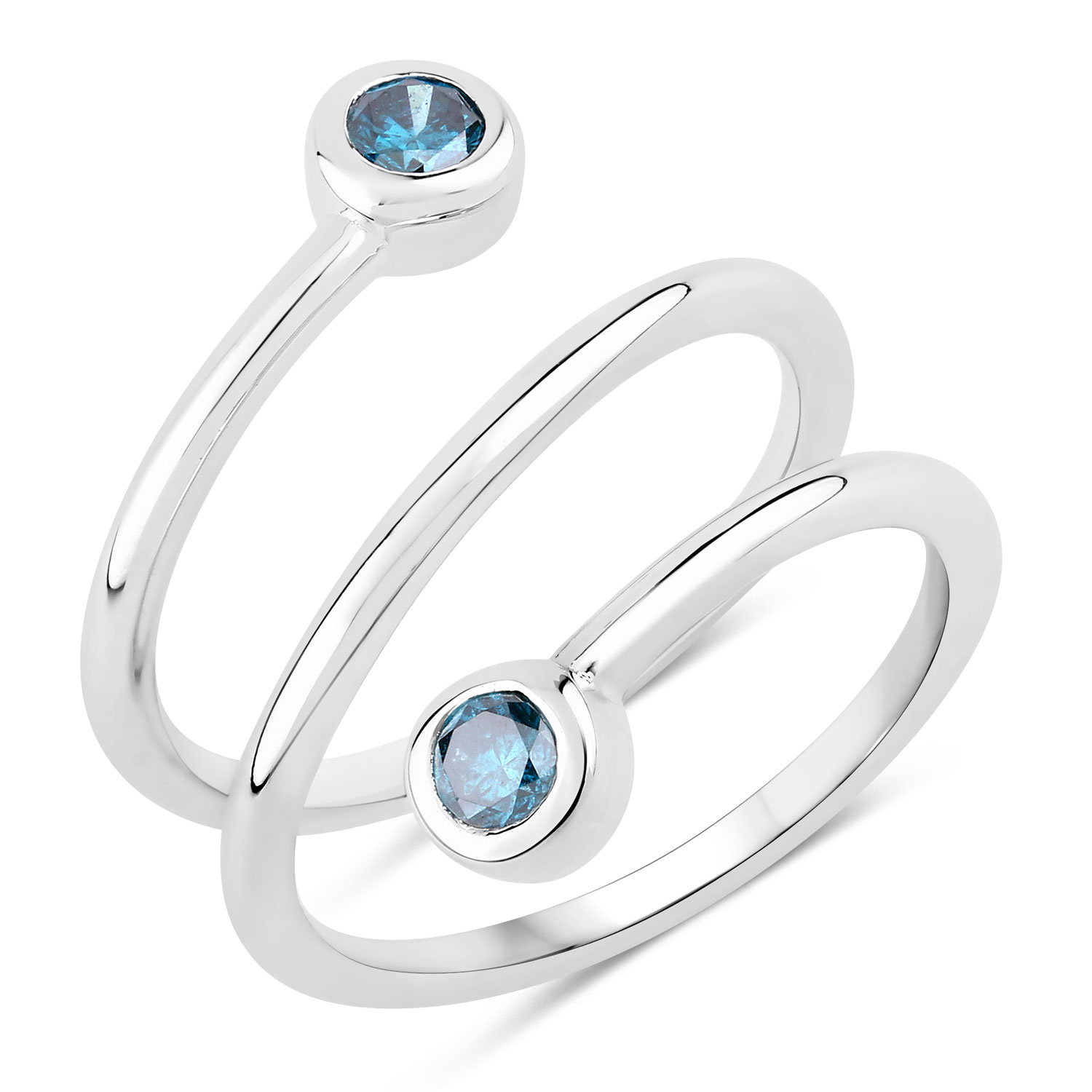 Blue Diamond Elongated Spiral Ring Sterling Silver