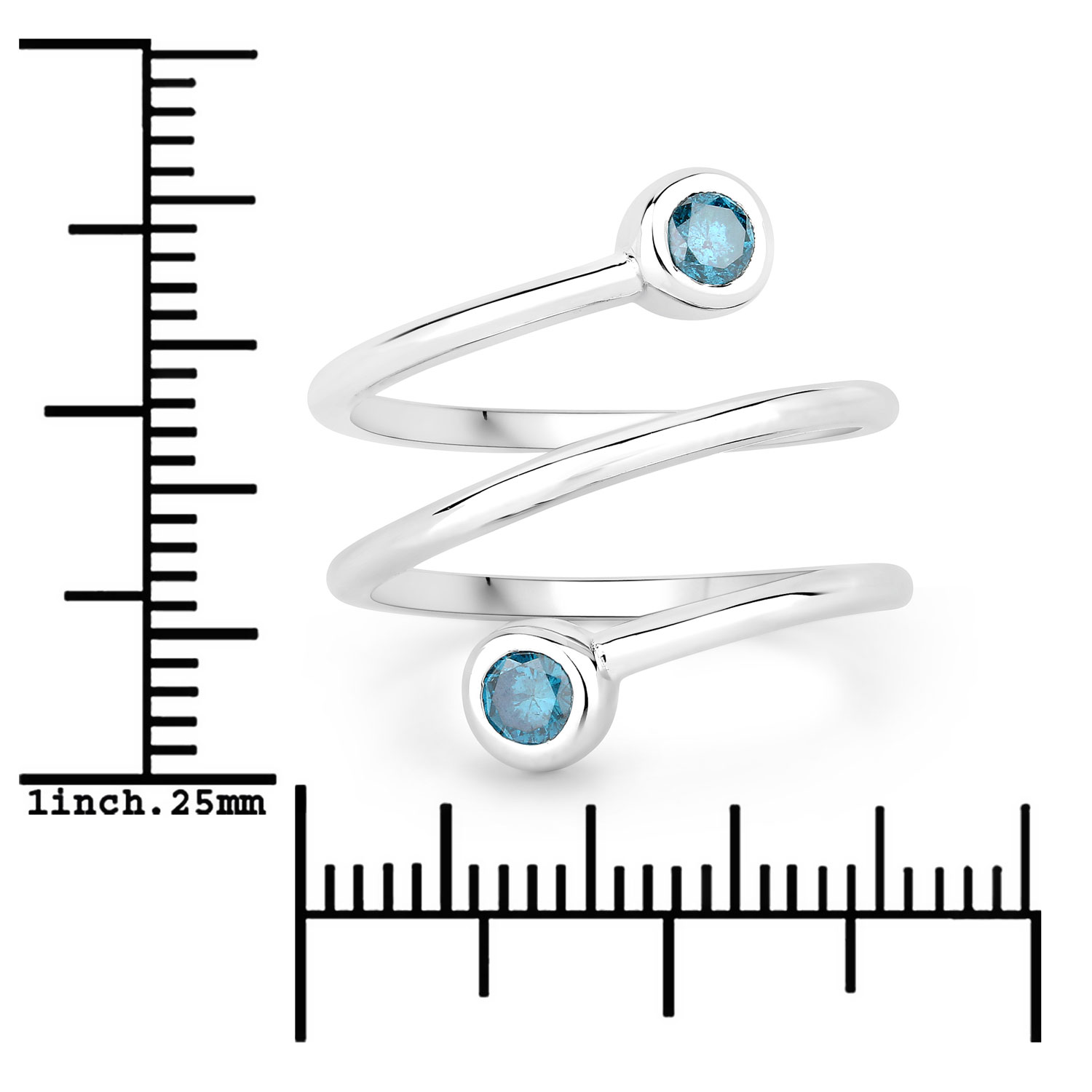 Blue Diamond Elongated Spiral Ring Sterling Silver