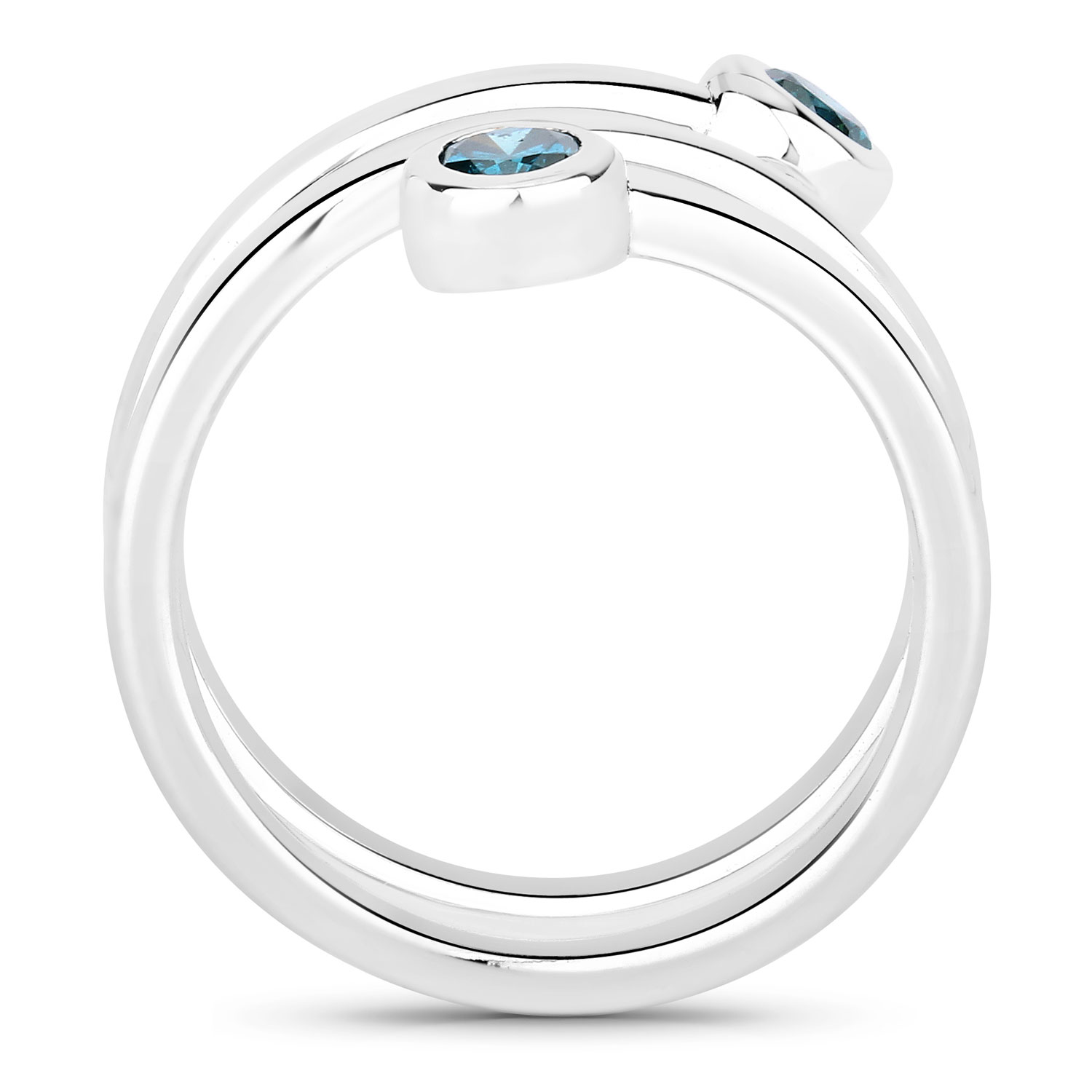 Blue Diamond Elongated Spiral Ring Sterling Silver