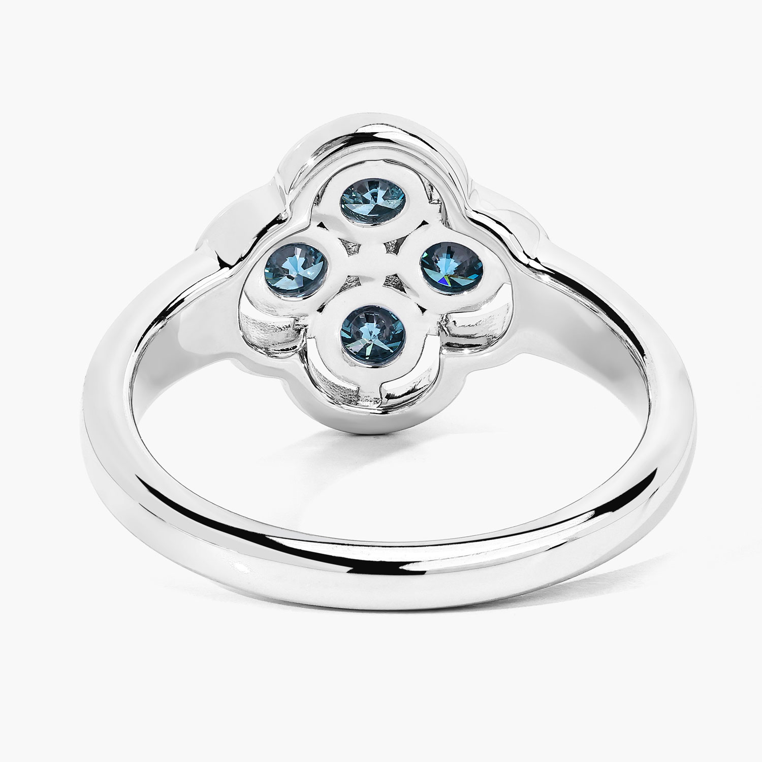 .76CTW Blue Diamond Quatrefoil - Flower Ring .925