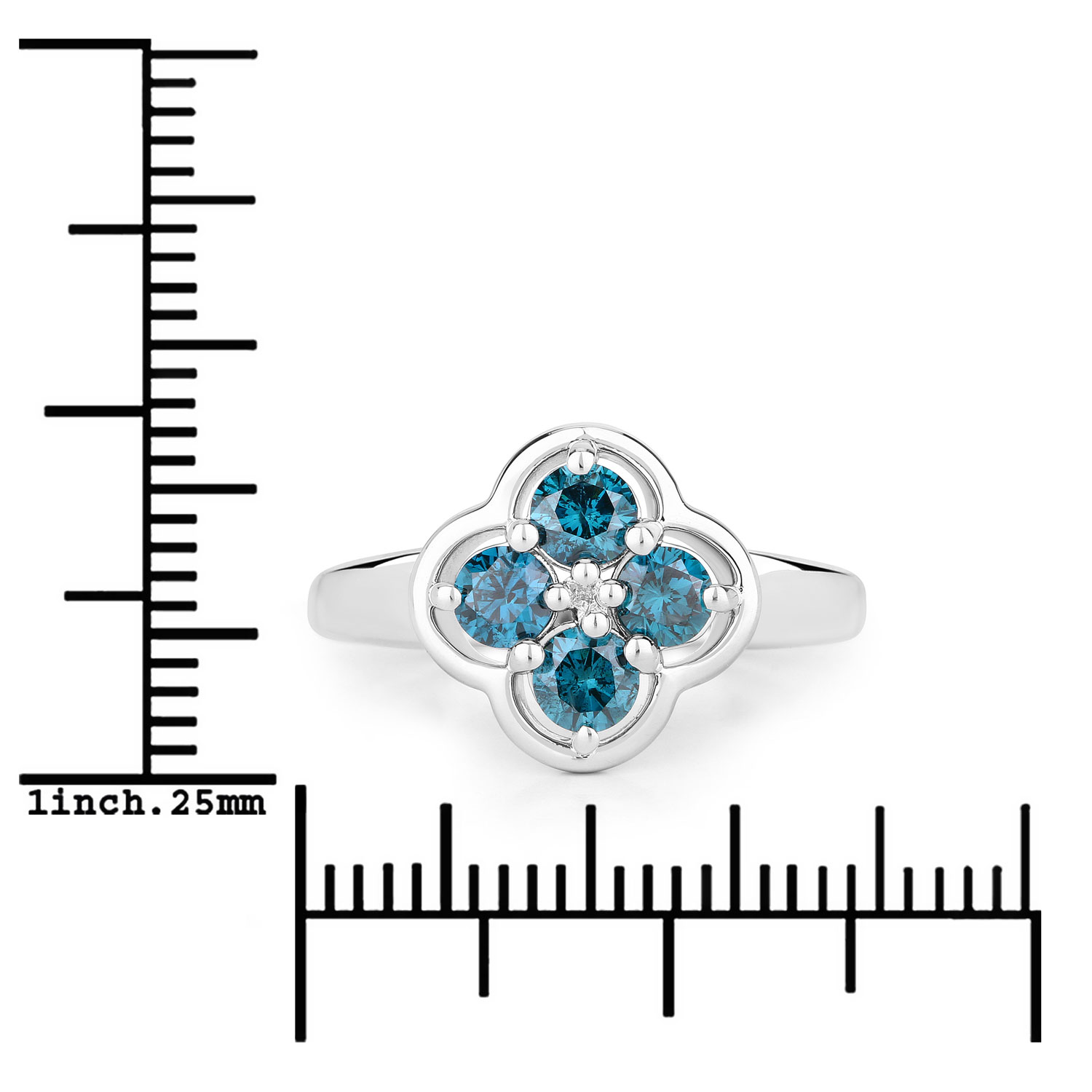 .76CTW Blue Diamond Quatrefoil - Flower Ring .925
