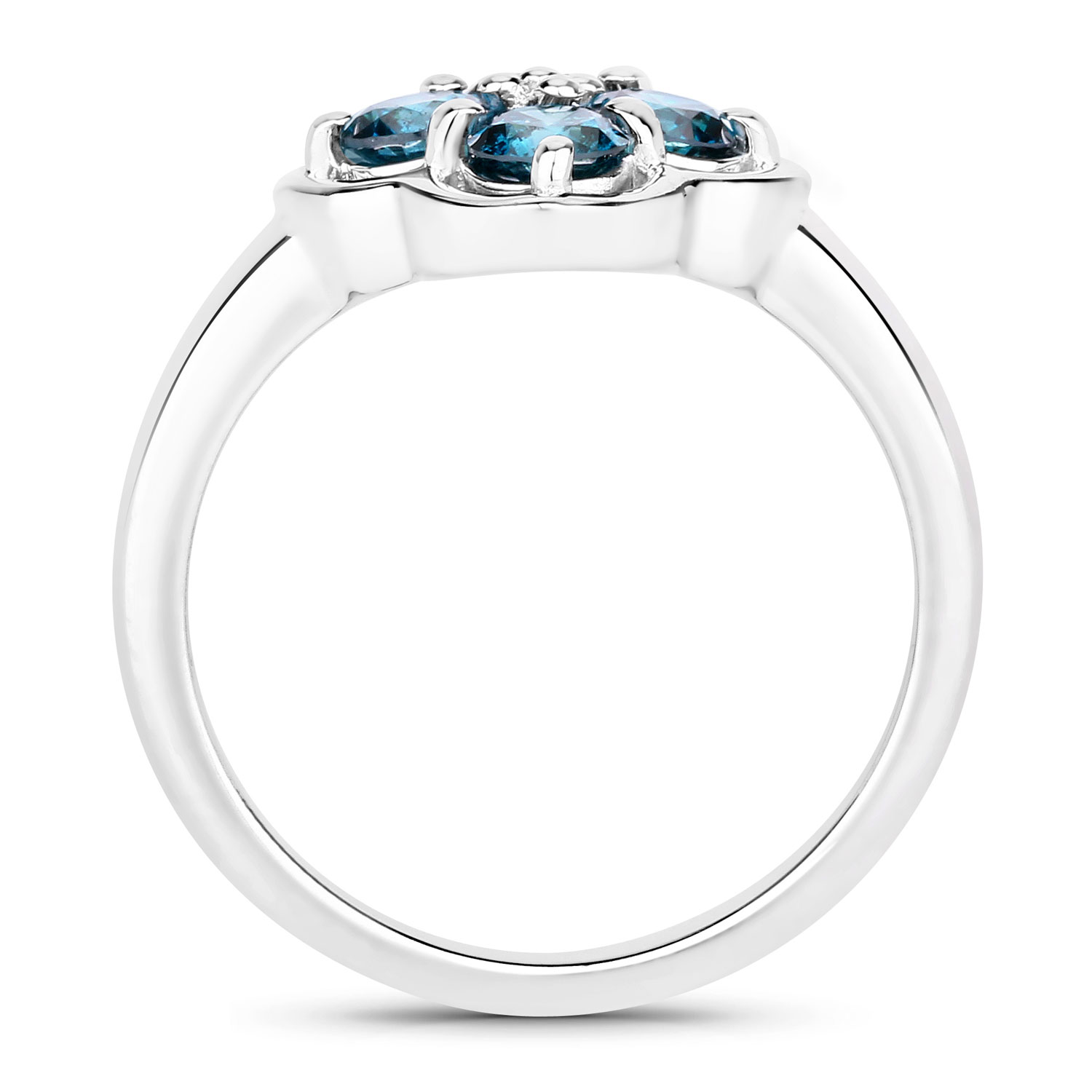 .76CTW Blue Diamond Quatrefoil - Flower Ring .925