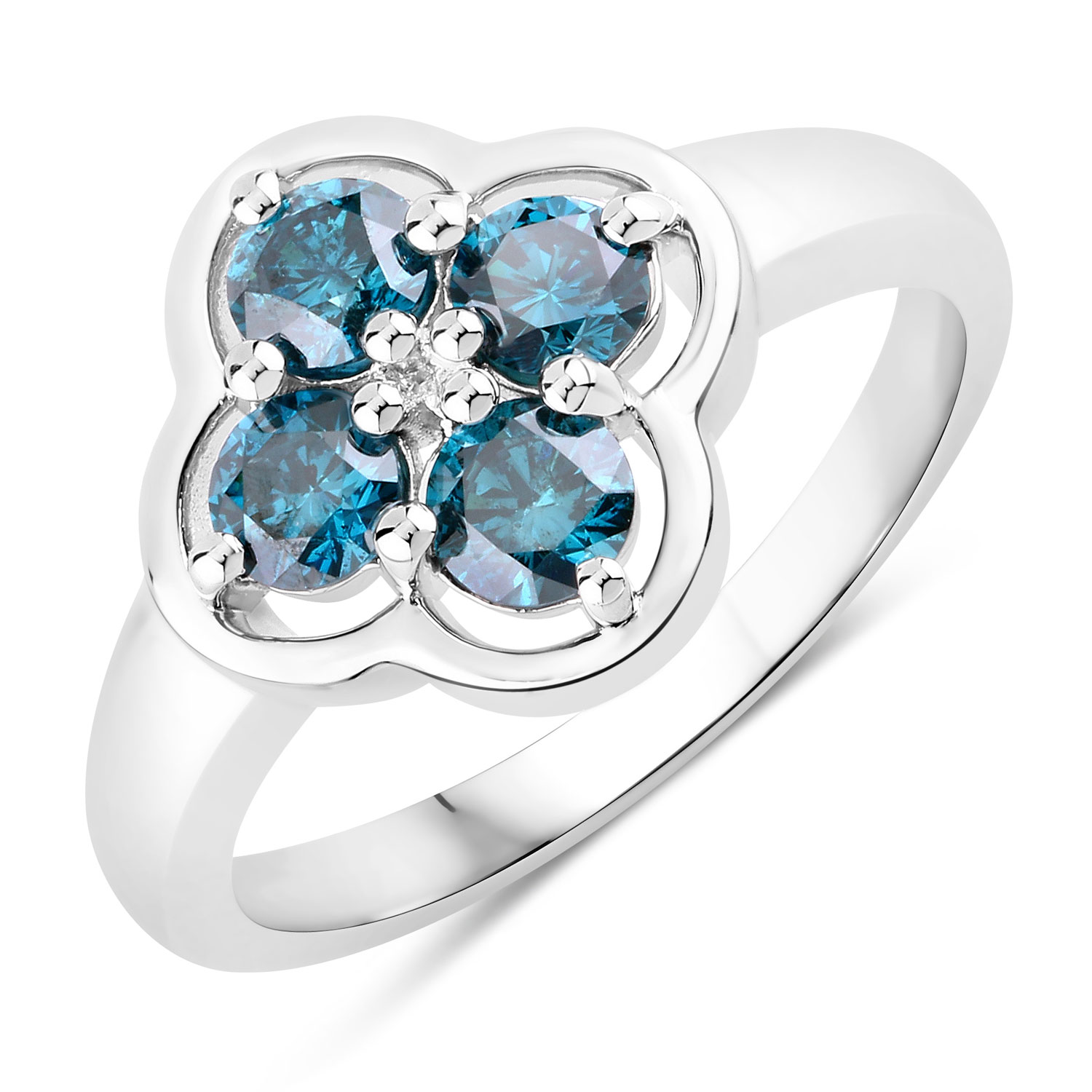 .76CTW Blue Diamond Quatrefoil - Flower Ring .925