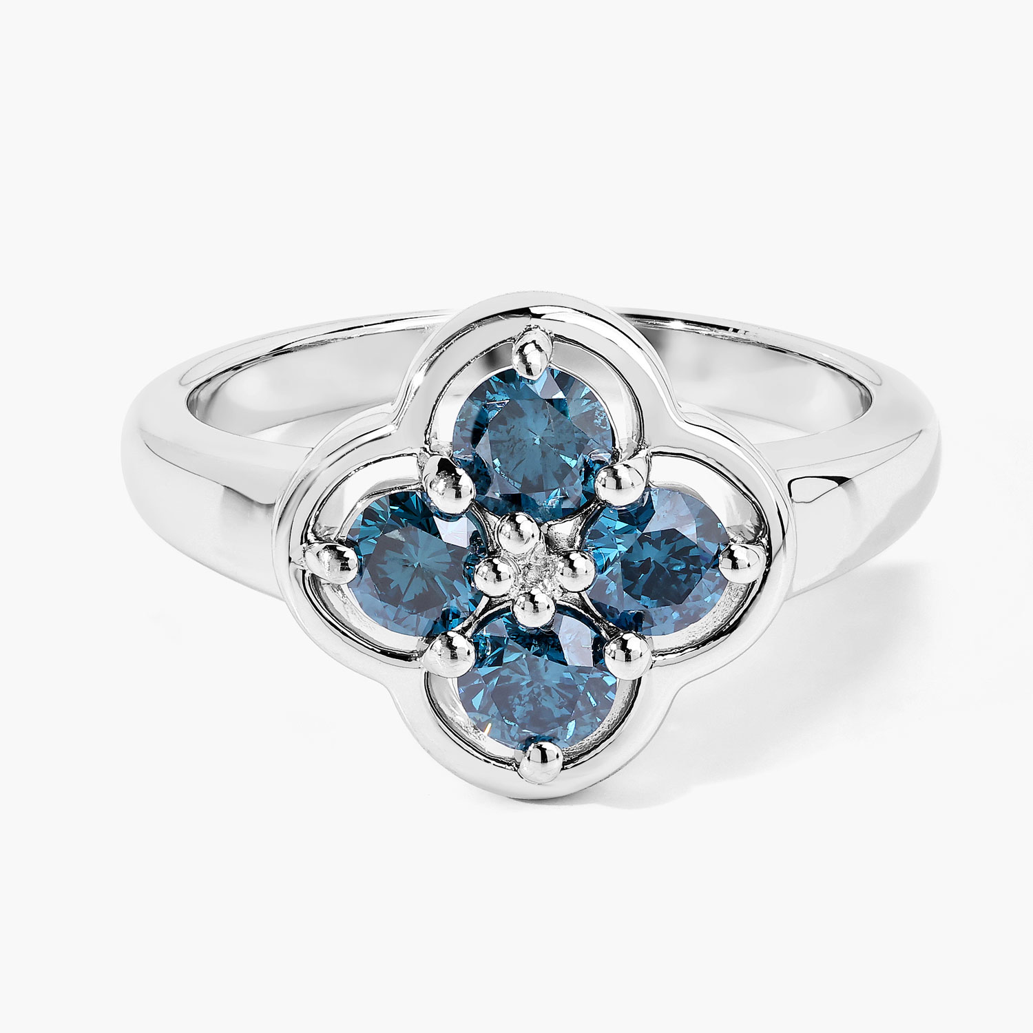 .76CTW Blue Diamond Quatrefoil - Flower Ring .925