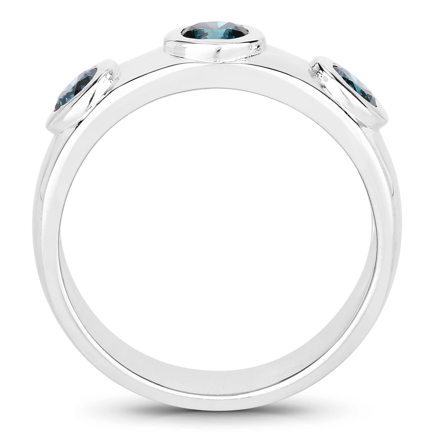 Genuine Bezel-Set Blue Diamond 3-Stone Ring .925