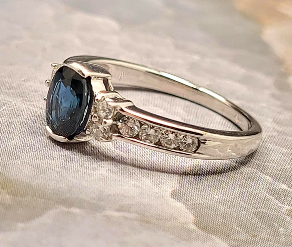 14K WG Blue Sapphire and Diamond Right Hand Ring