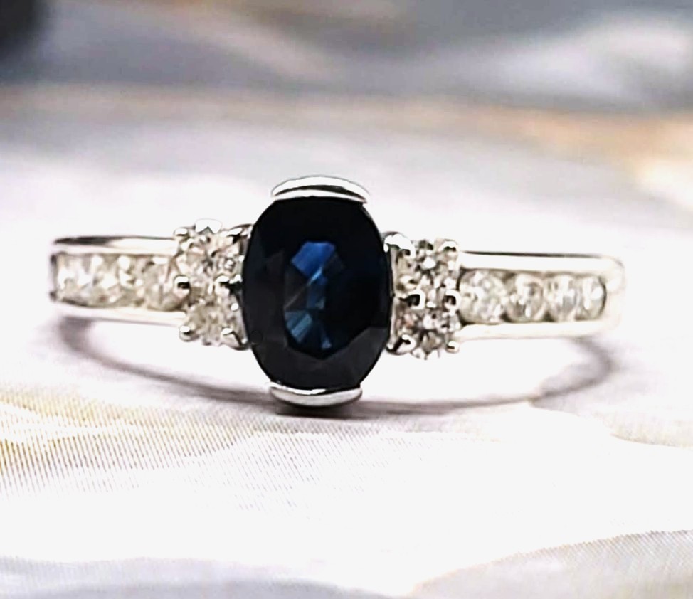 14K WG Blue Sapphire and Diamond Right Hand Ring