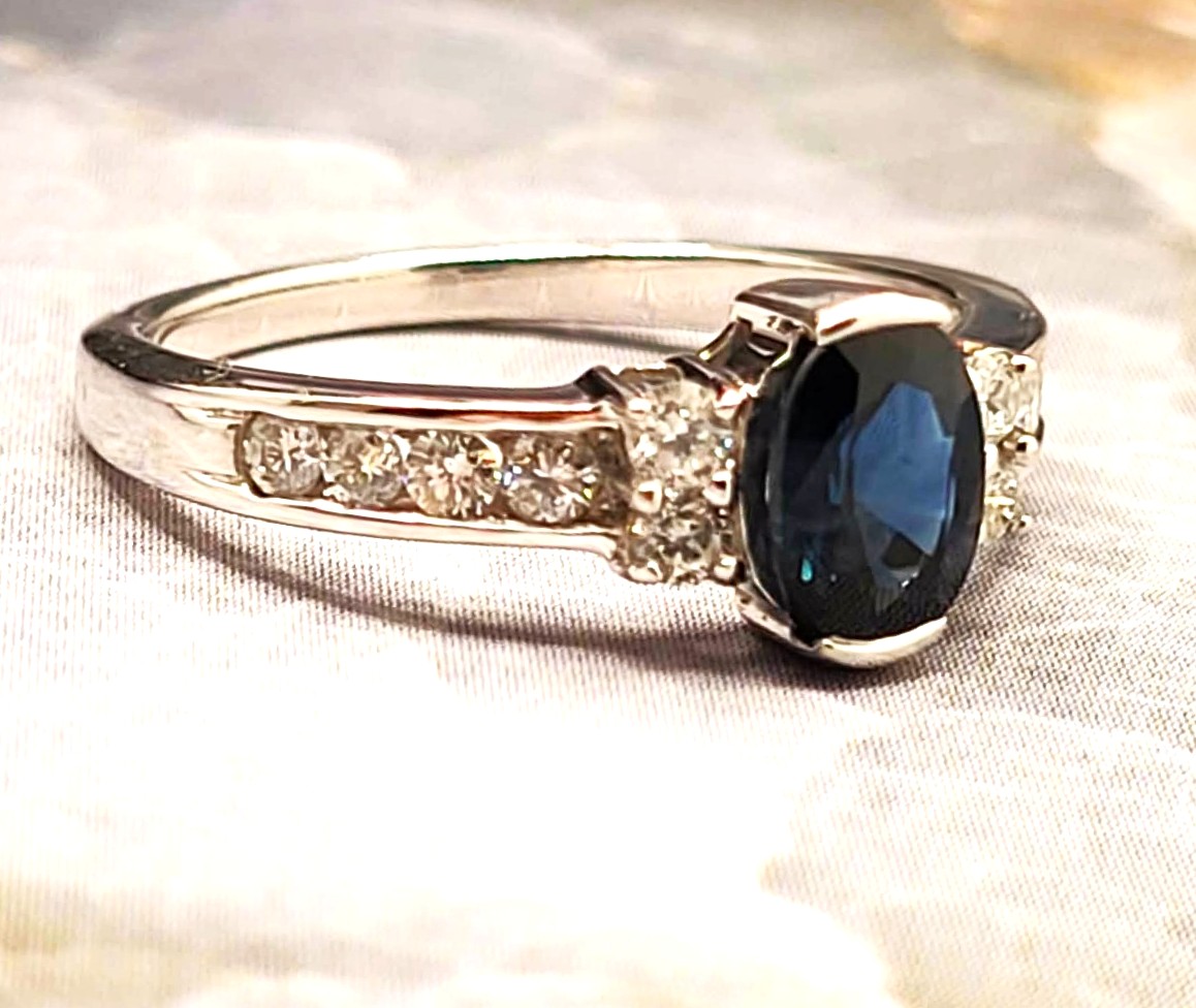 14K WG Blue Sapphire and Diamond Right Hand Ring