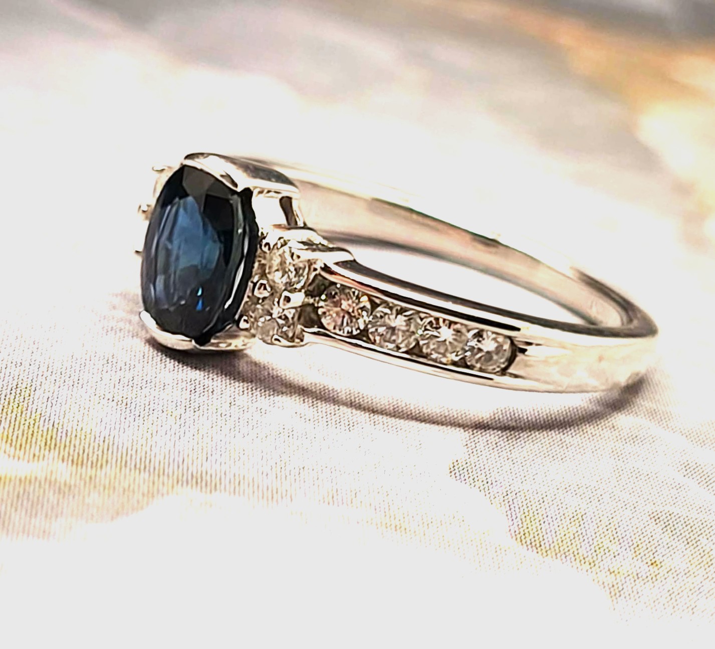14K WG Blue Sapphire and Diamond Right Hand Ring