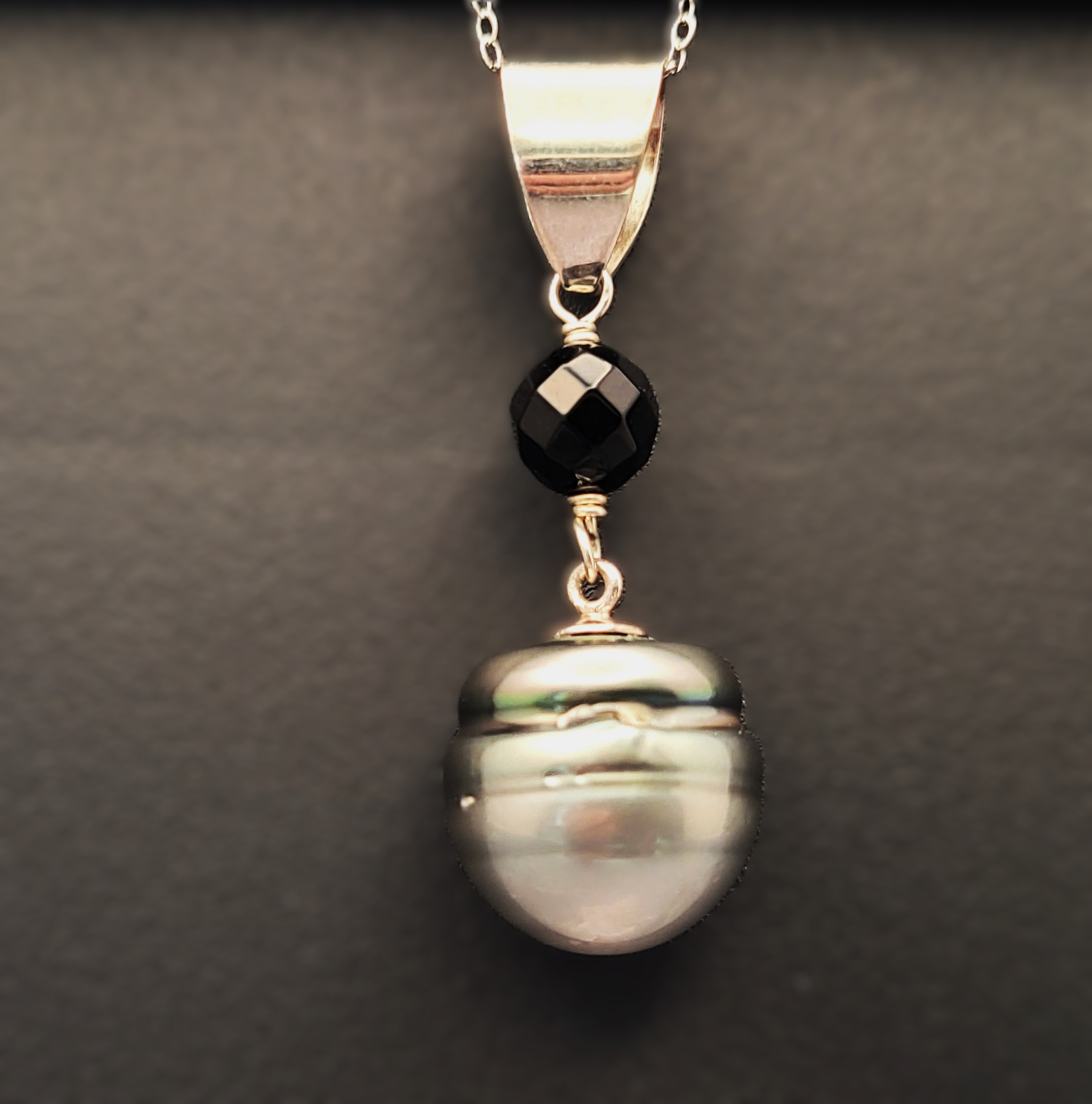 Bold Tahitian Pearl & Onyx Pendant in Sterling Silver