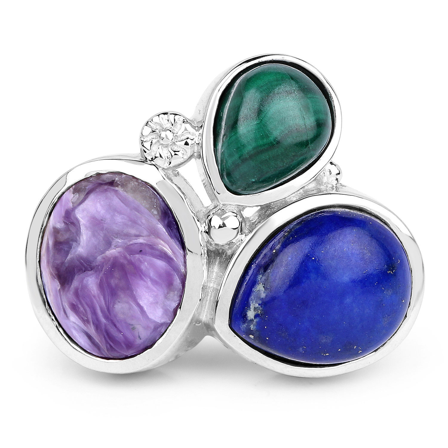 Charoite, Lapis Lazuli & Malachite Bezel Ring .925