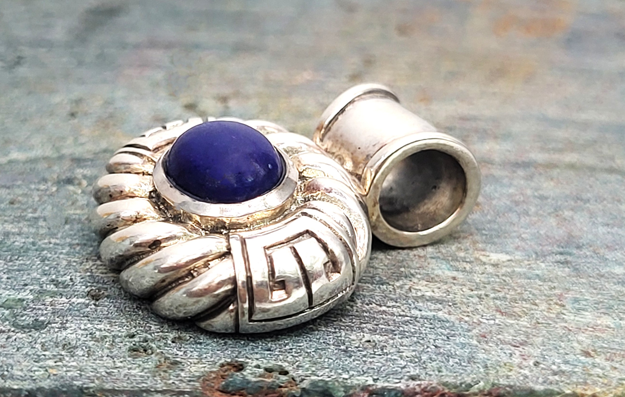 Bold Sterling Silver & Lapis Lazuli Slide Pendant