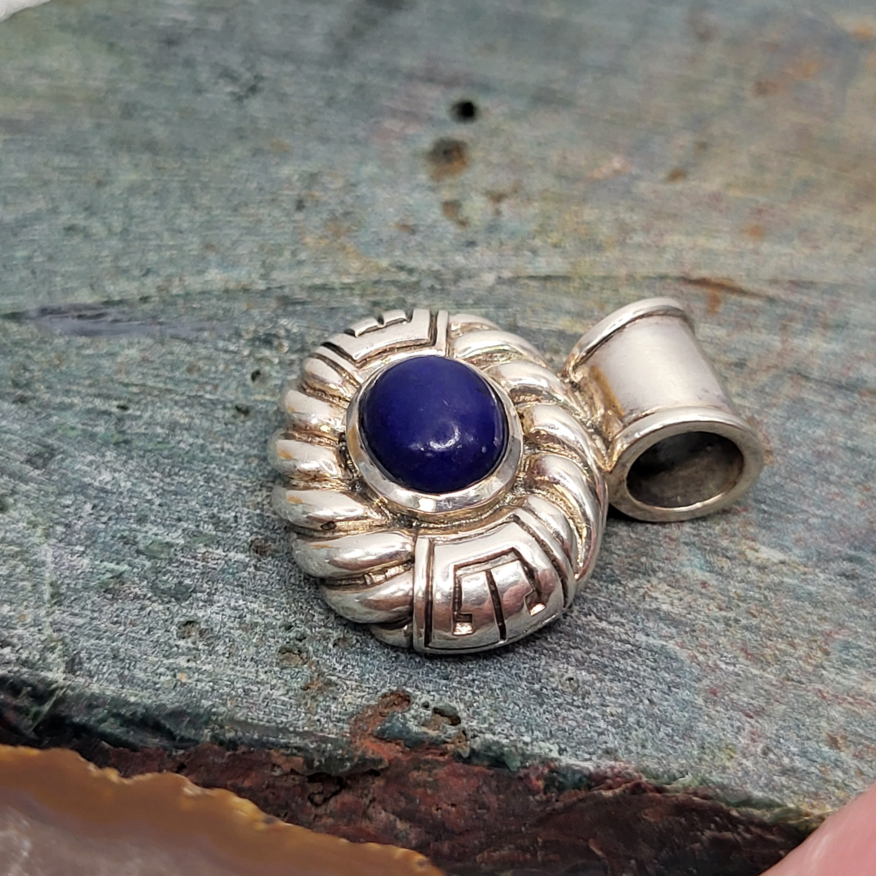 Bold Sterling Silver & Lapis Lazuli Slide Pendant