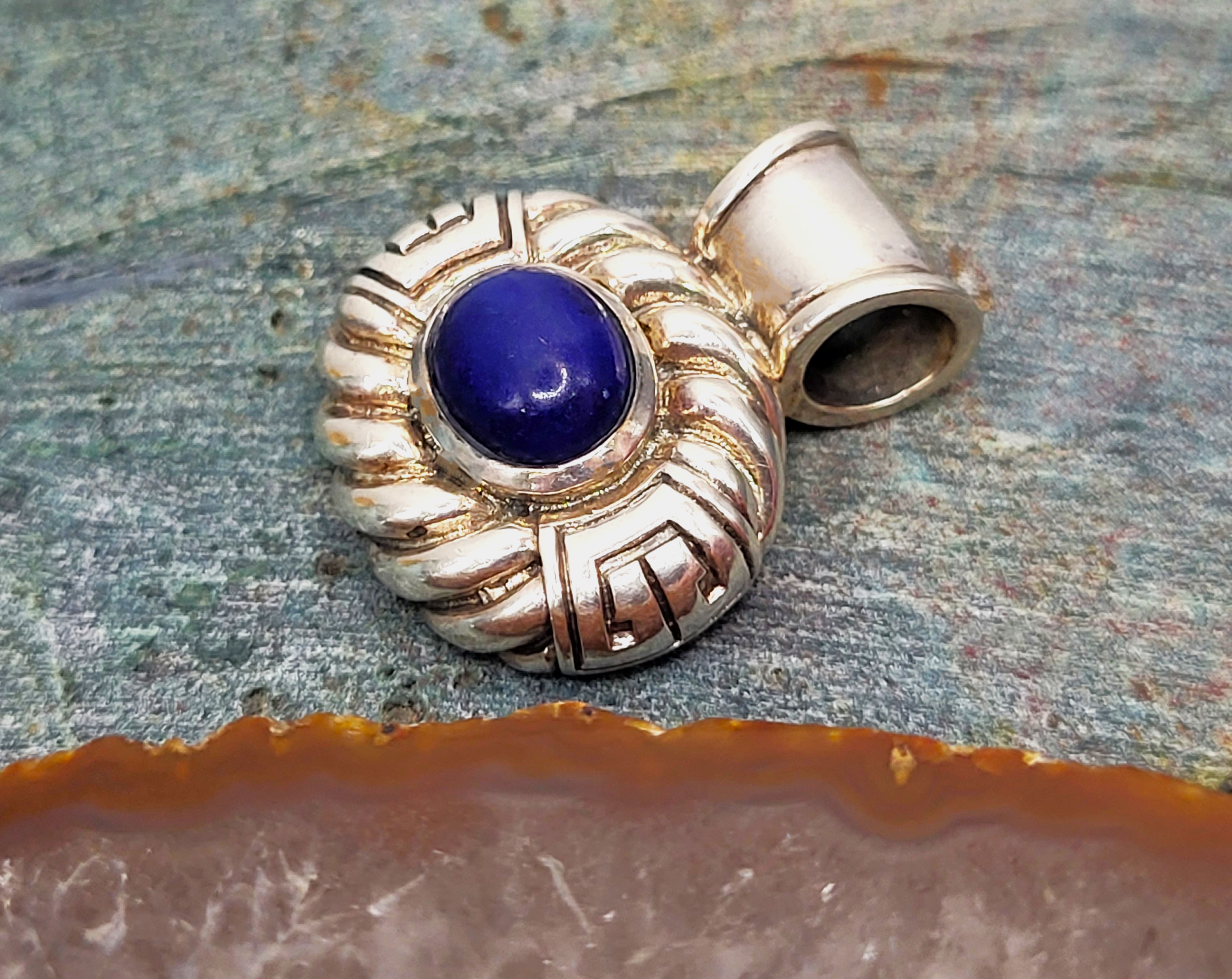 Bold Sterling Silver & Lapis Lazuli Slide Pendant