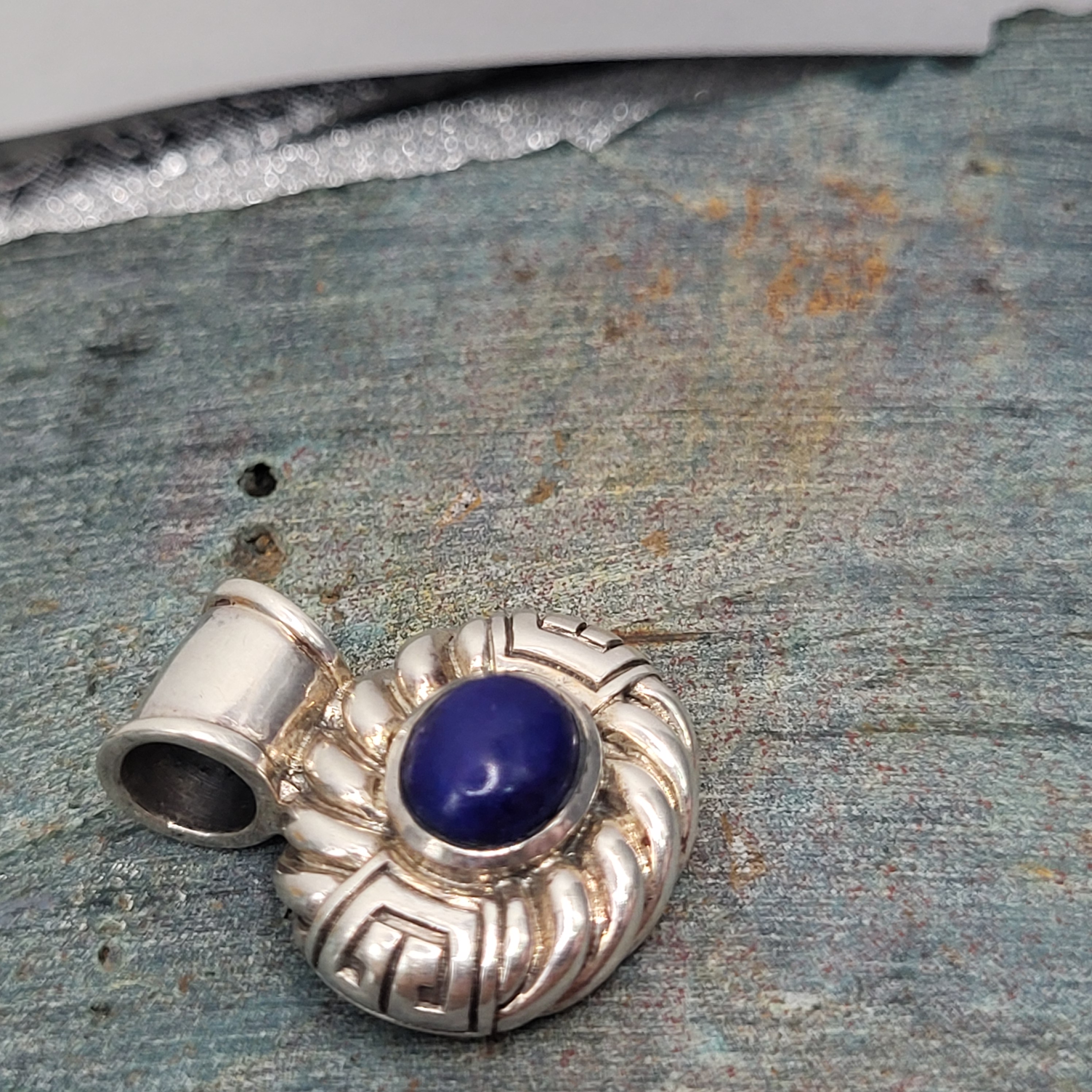 Bold Sterling Silver & Lapis Lazuli Slide Pendant