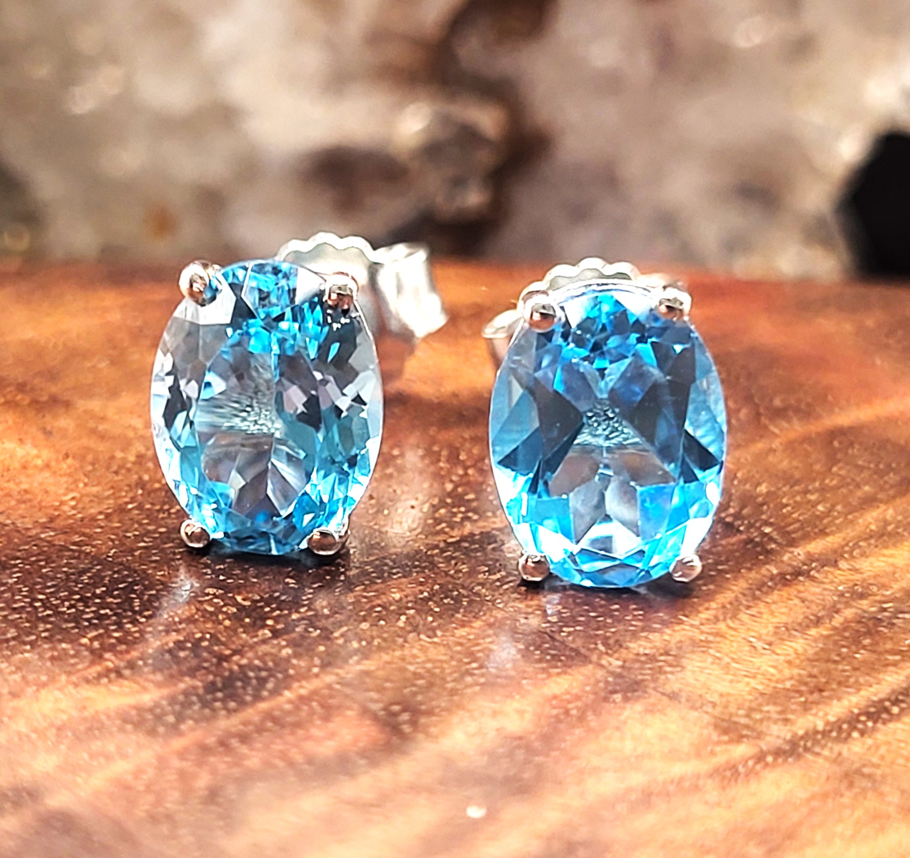 Swiss Blue Topaz Contemporary Solitaire Earrings