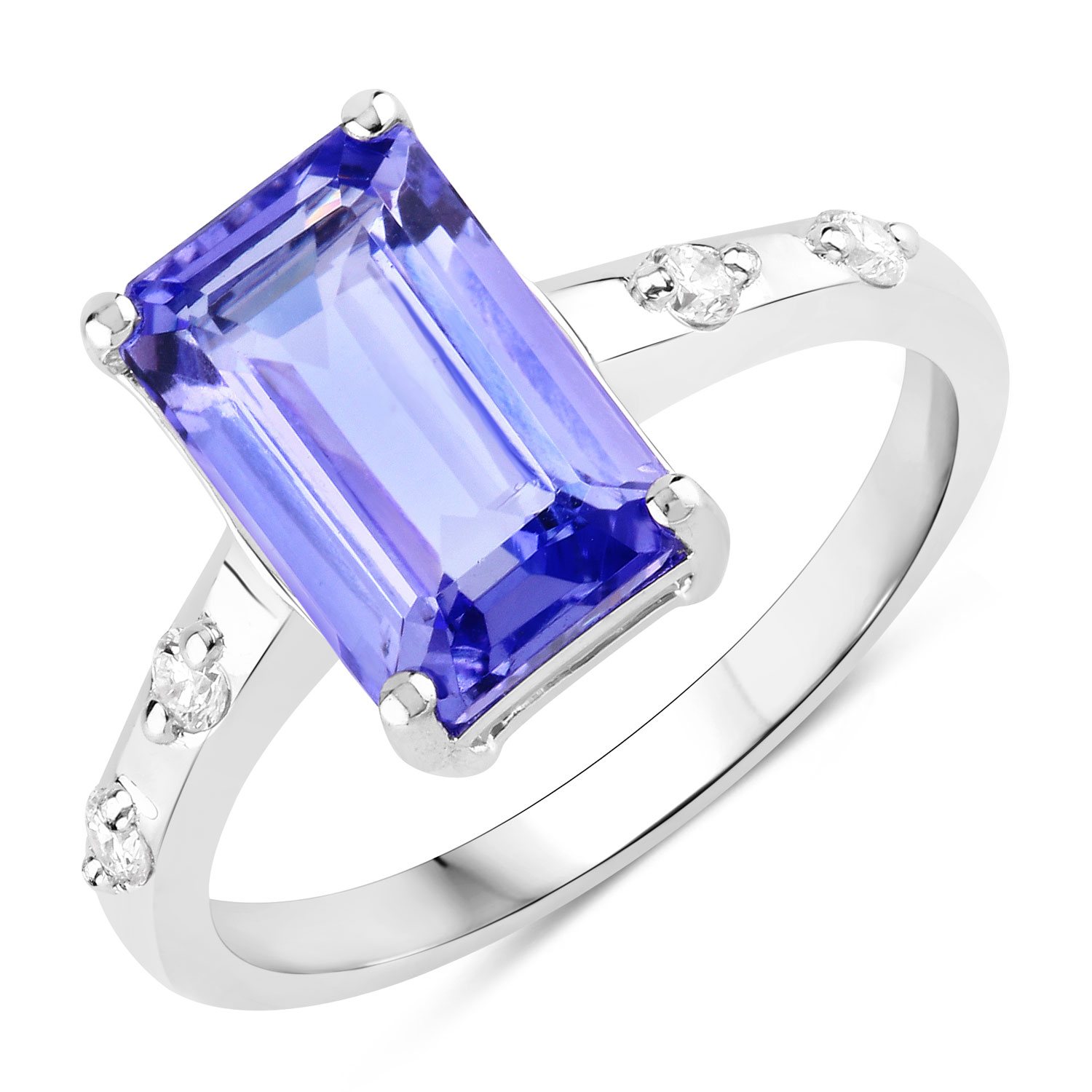 Elongated Genuine Tanzanite & Lab Diamond Ring .925