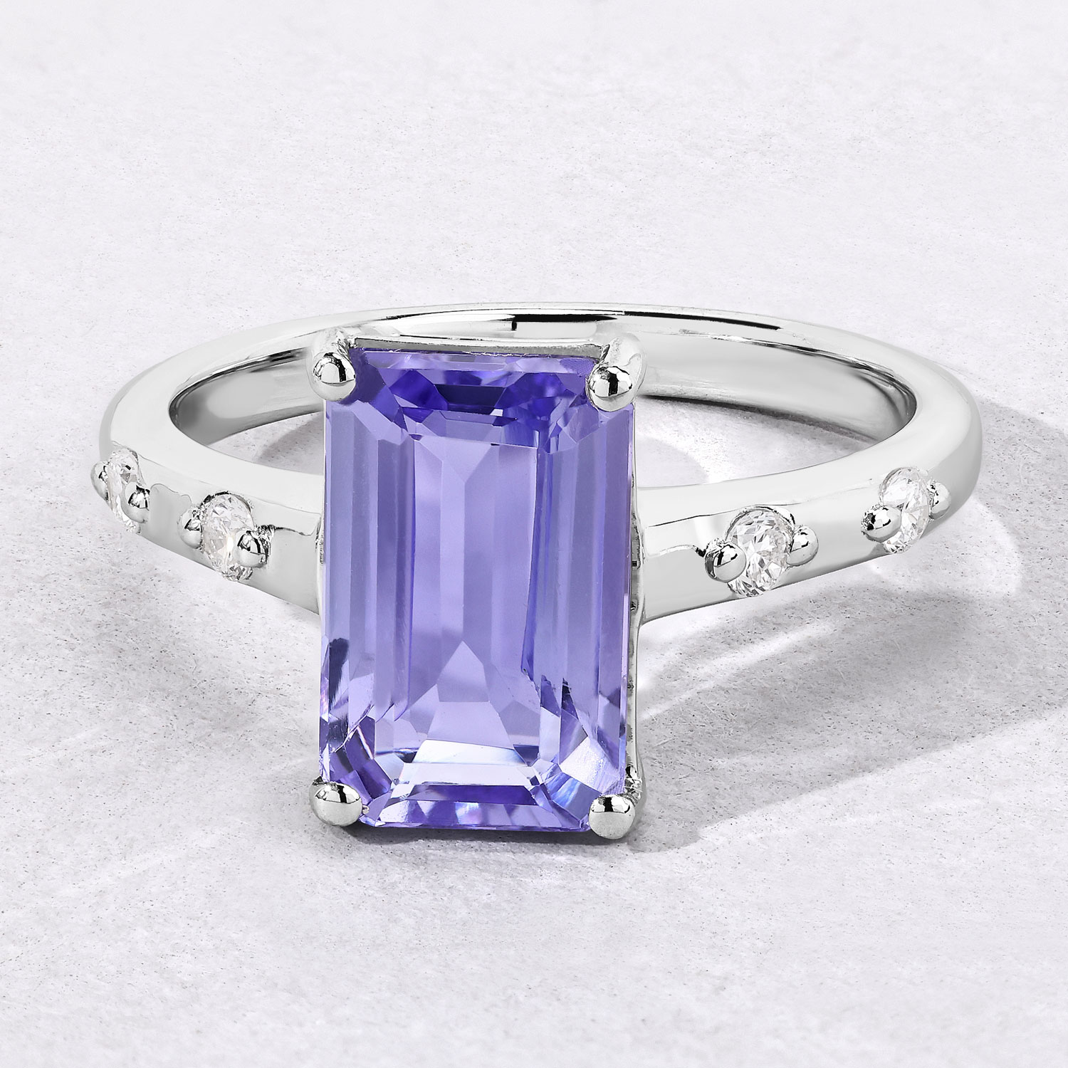 Elongated Genuine Tanzanite & Lab Diamond Ring .925