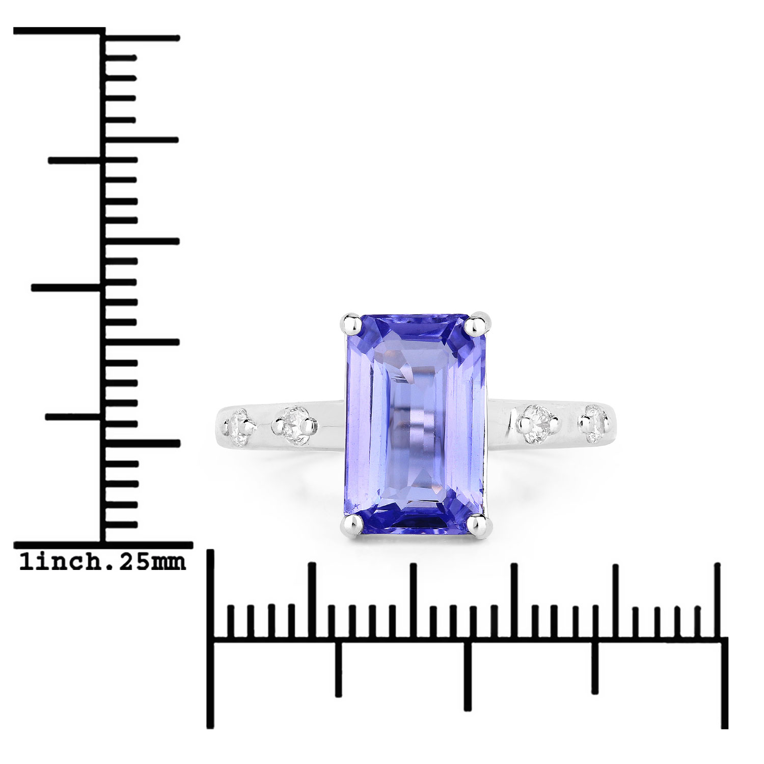 Elongated Genuine Tanzanite & Lab Diamond Ring .925