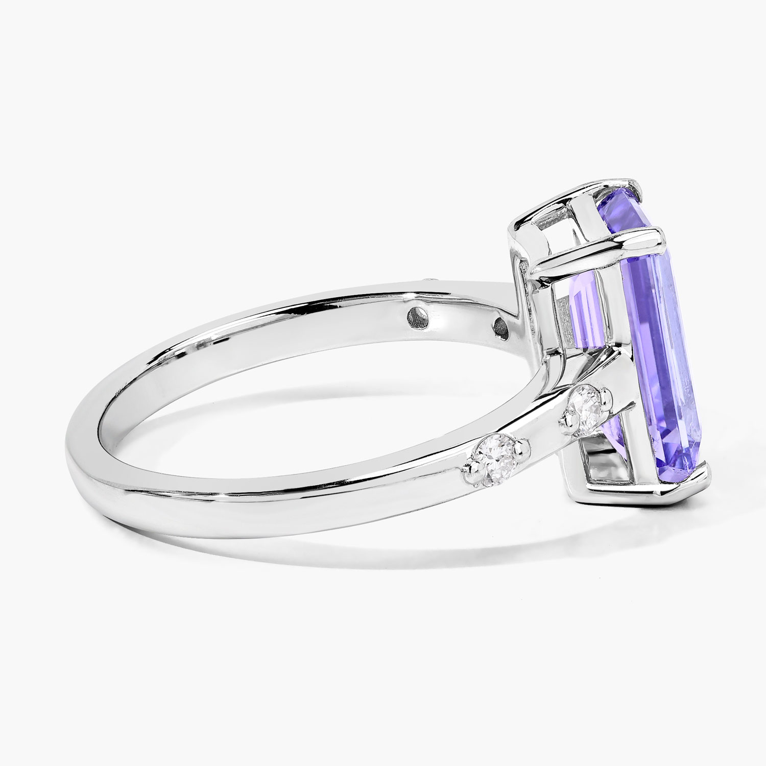 Elongated Genuine Tanzanite & Lab Diamond Ring .925