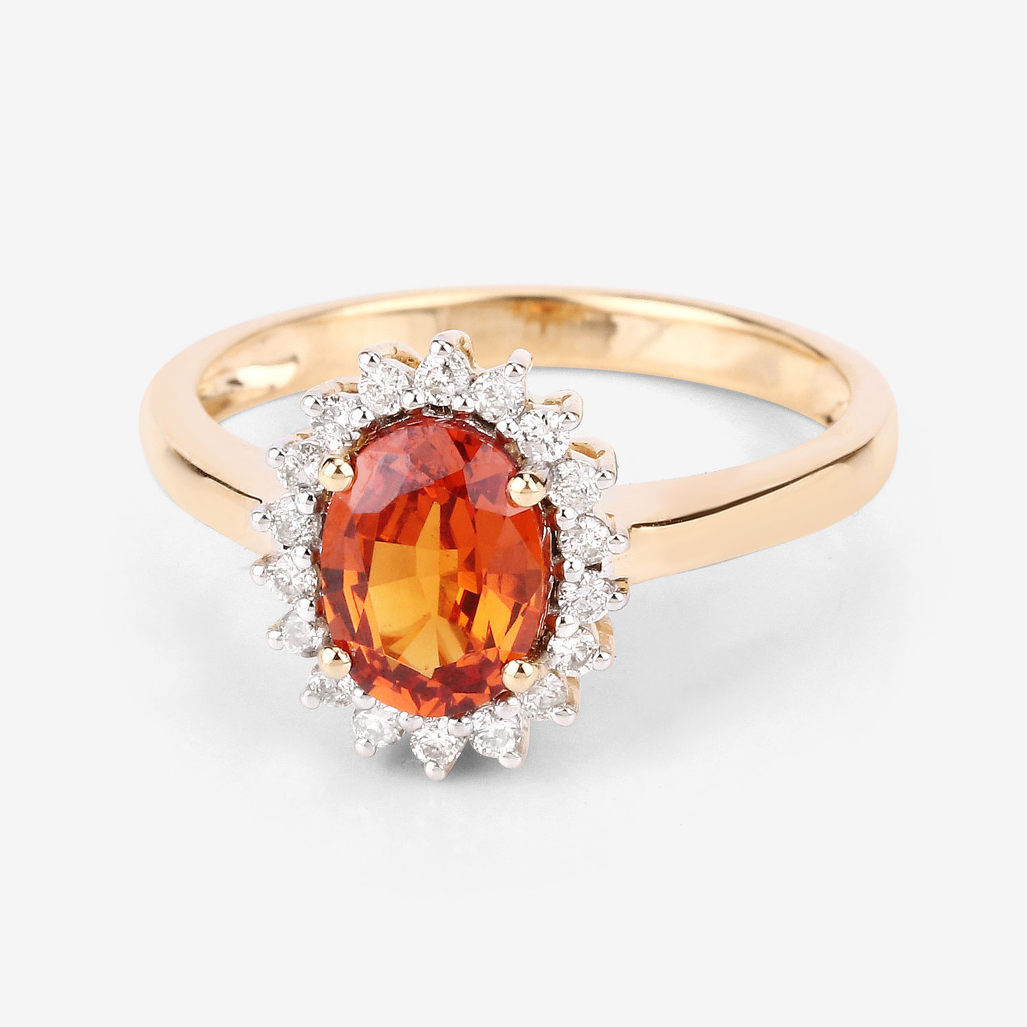 Spessartite Garnet and Diamond Halo Ring