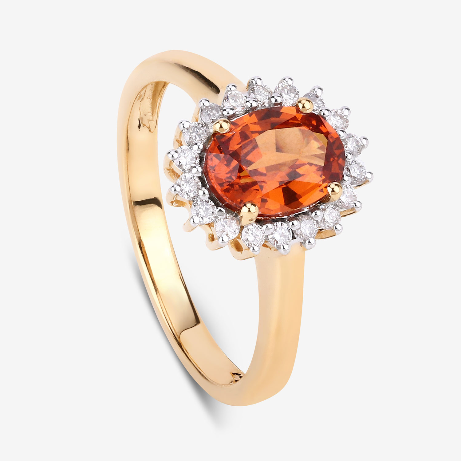 Spessartite Garnet and Diamond Halo Ring