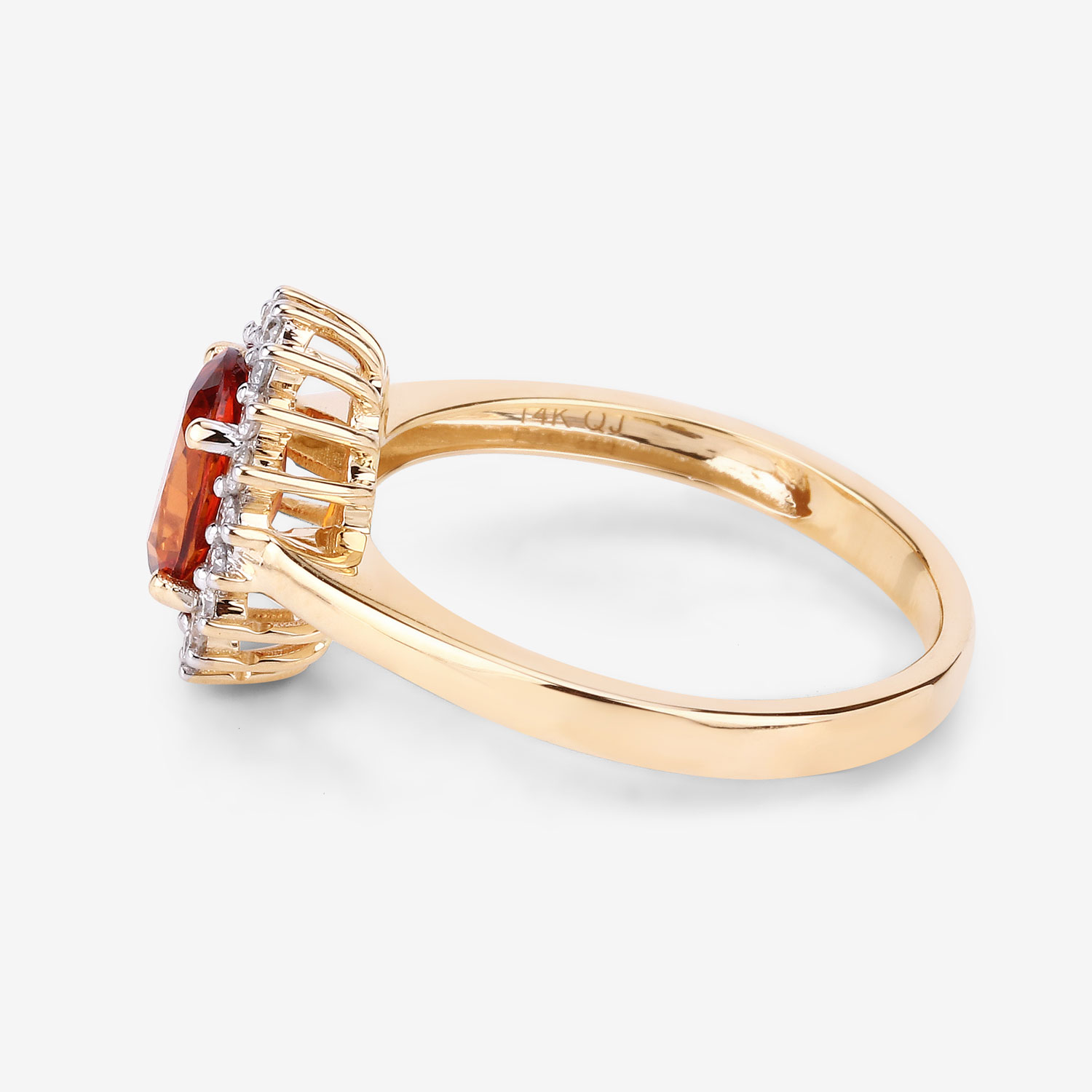 Spessartite Garnet and Diamond Halo Ring