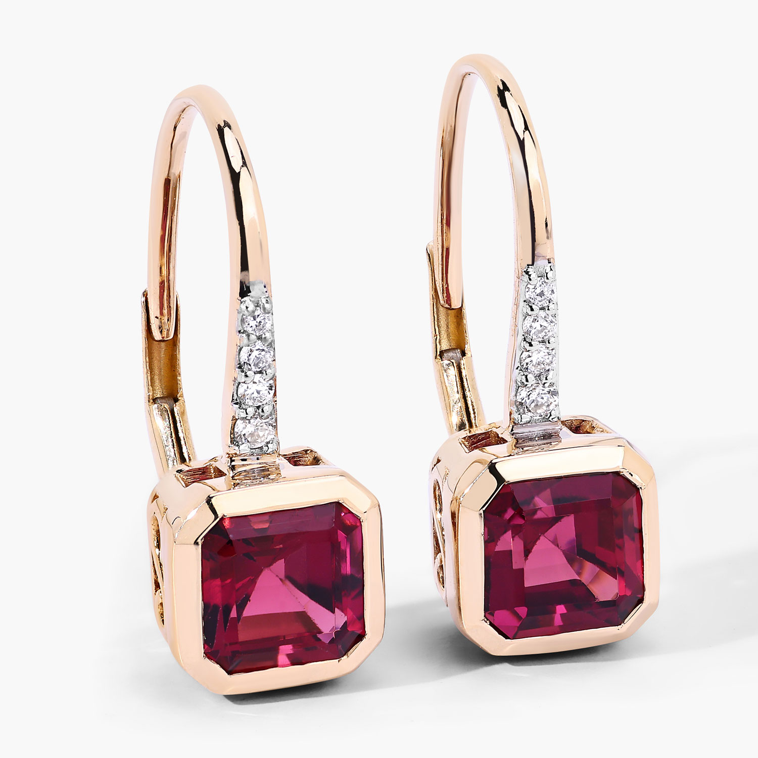 Rich Rubellite and Diamond Dangle Earrings
