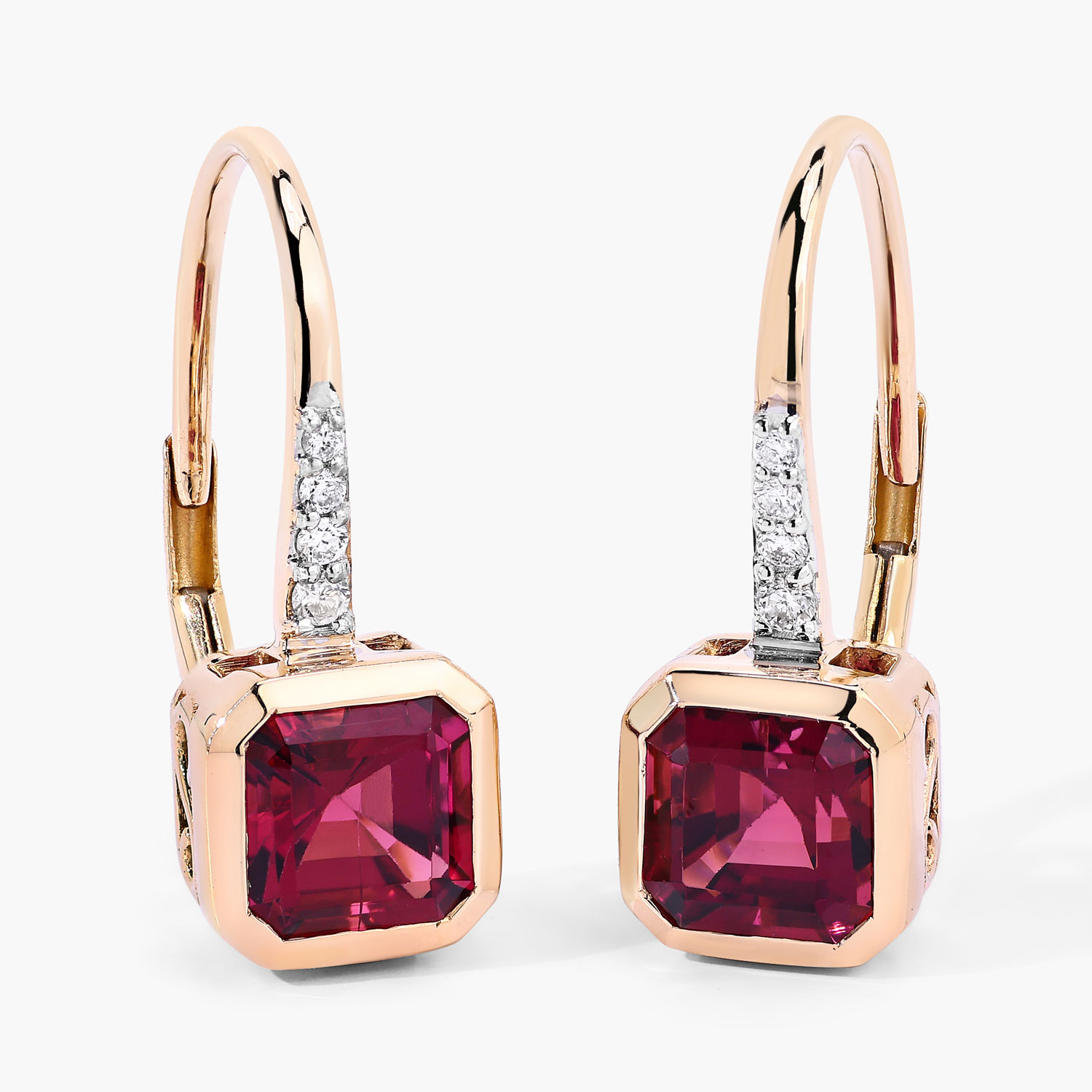 Rich Rubellite and Diamond Dangle Earrings