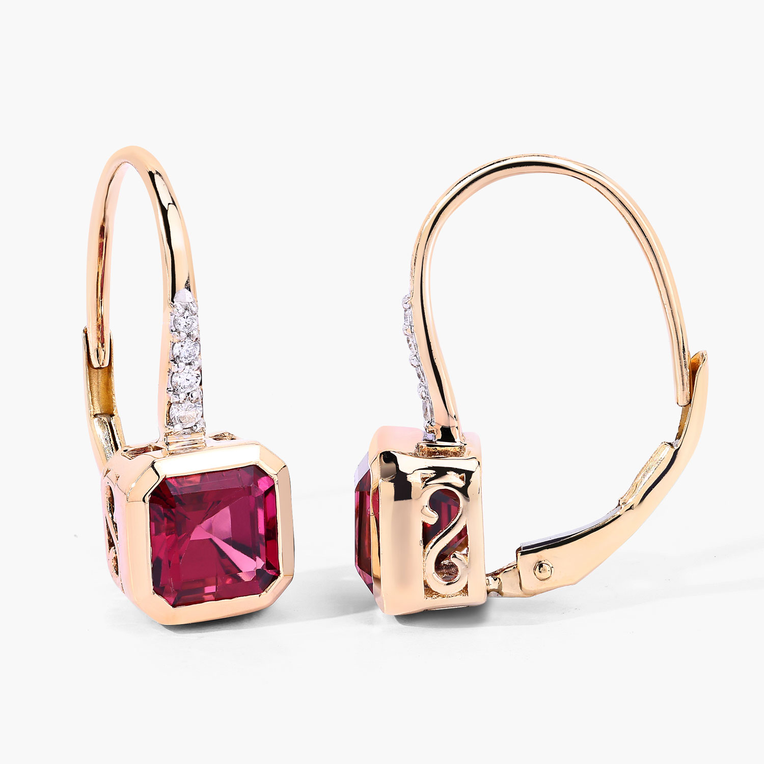 Rich Rubellite and Diamond Dangle Earrings