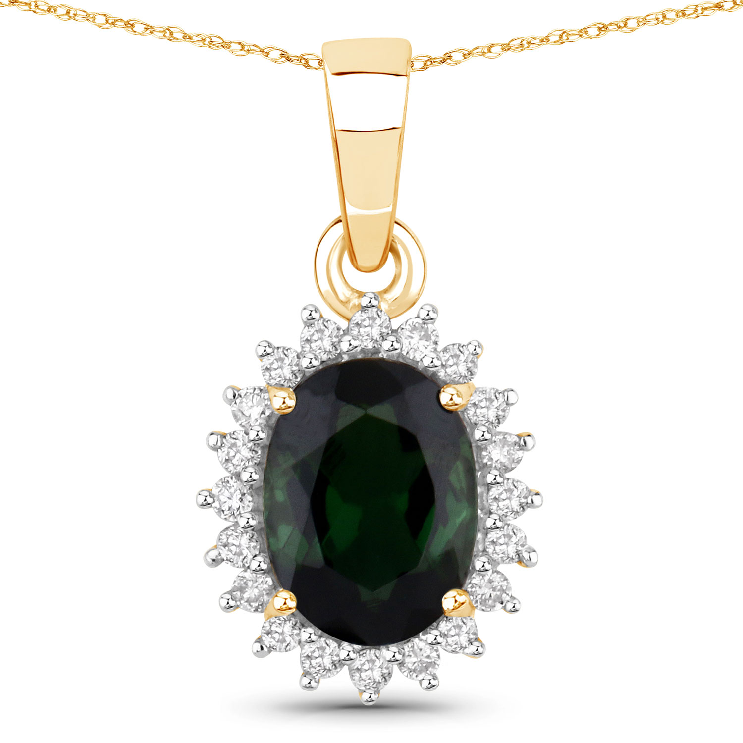 Oval-Cut Forest Green Tourmaline and Diamond Halo Pendant