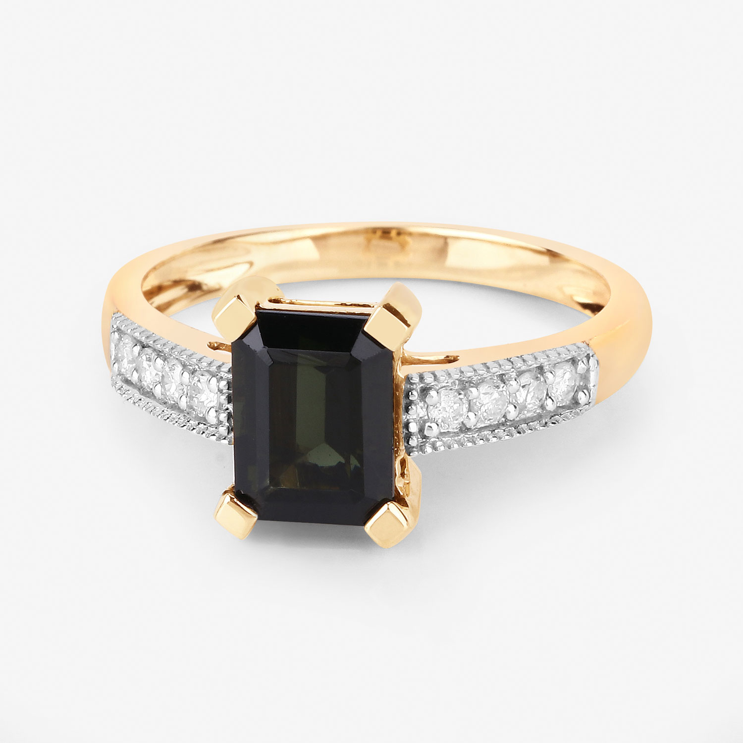 Deep Forest Green Tourmaline and Diamond Ring