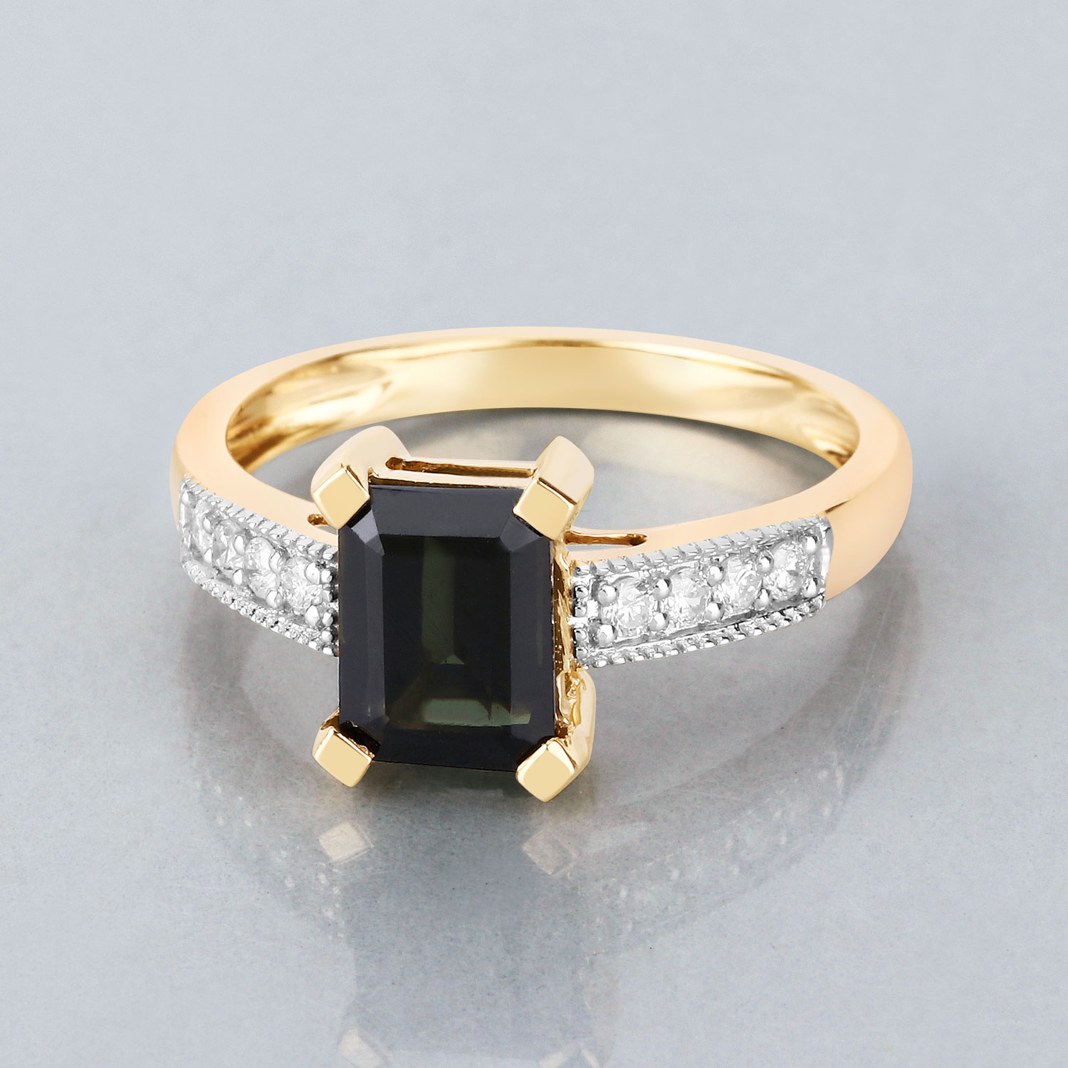 Deep Forest Green Tourmaline and Diamond Ring